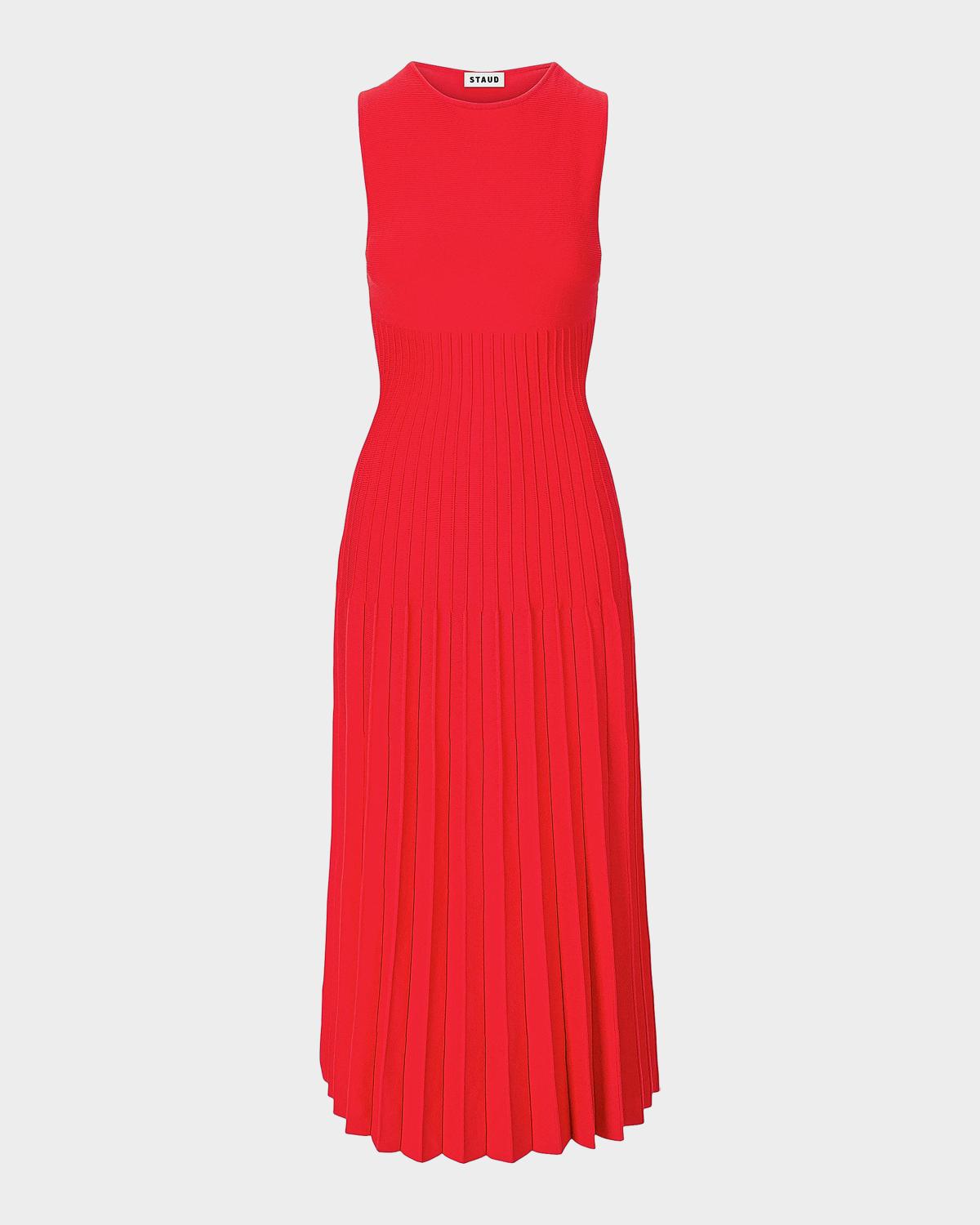 STAUD Elyse Pleated Midi-Dress