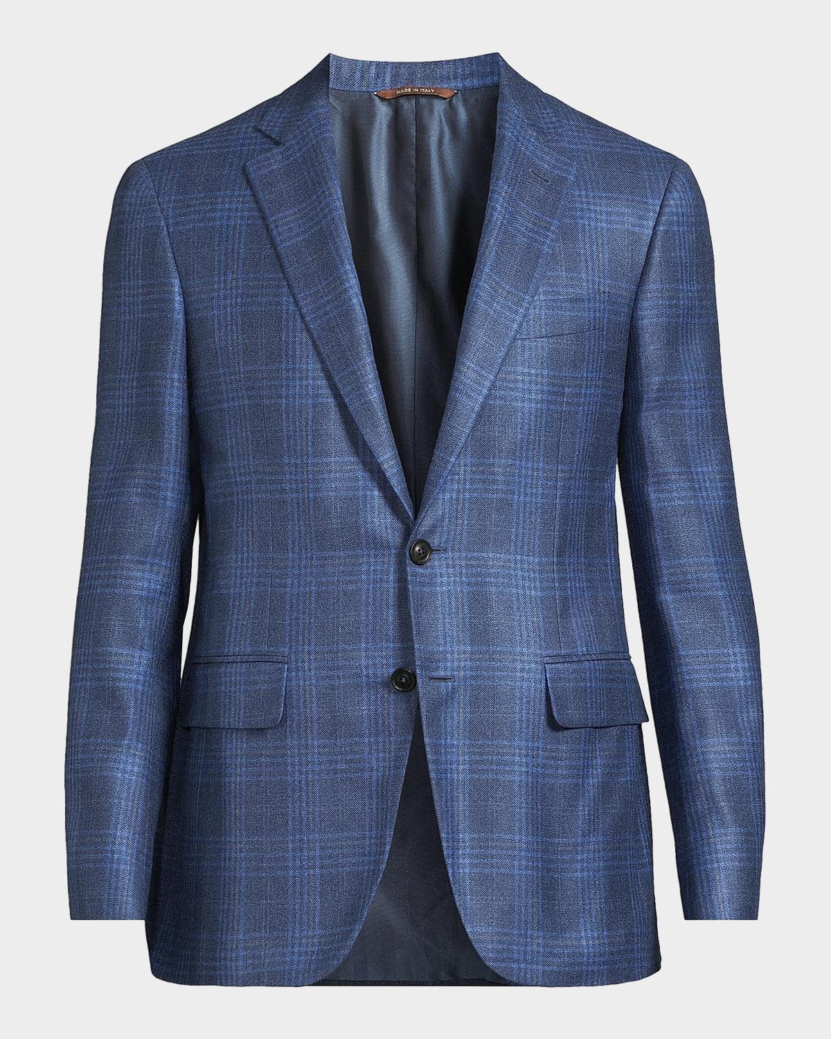 Canali Men's Kei Plaid Silk-Cashmere Trim-Fit Sport Coat
