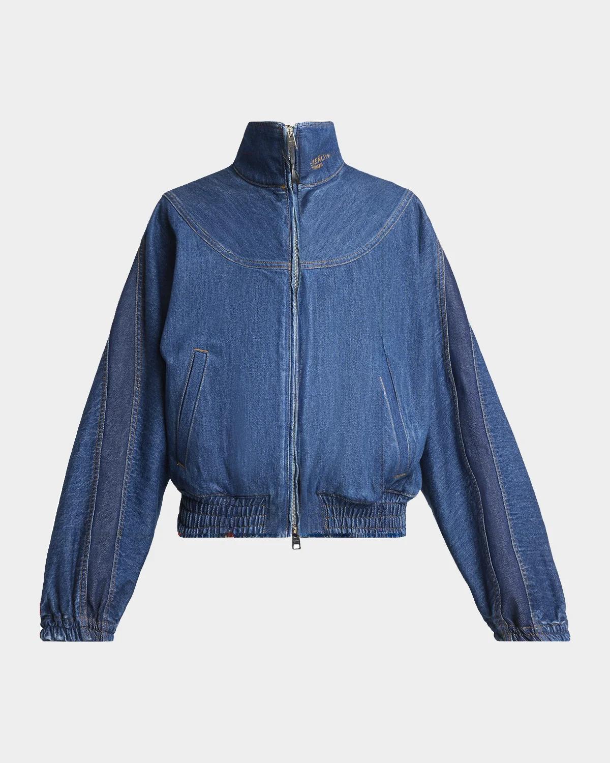 Paneled Denim Bomber Jacket