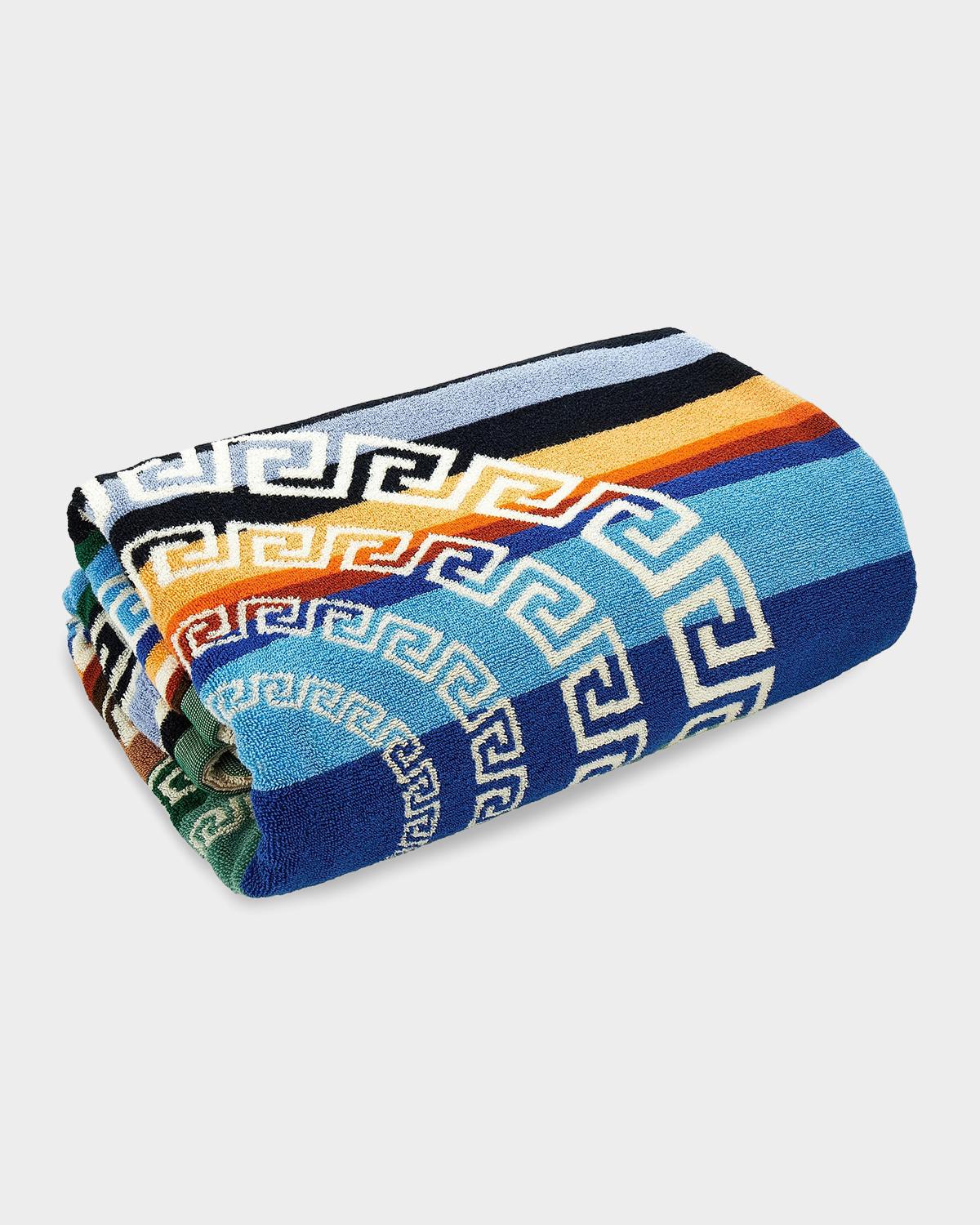 Versace Men's Multicolor Stripe La Greca Beach Towel