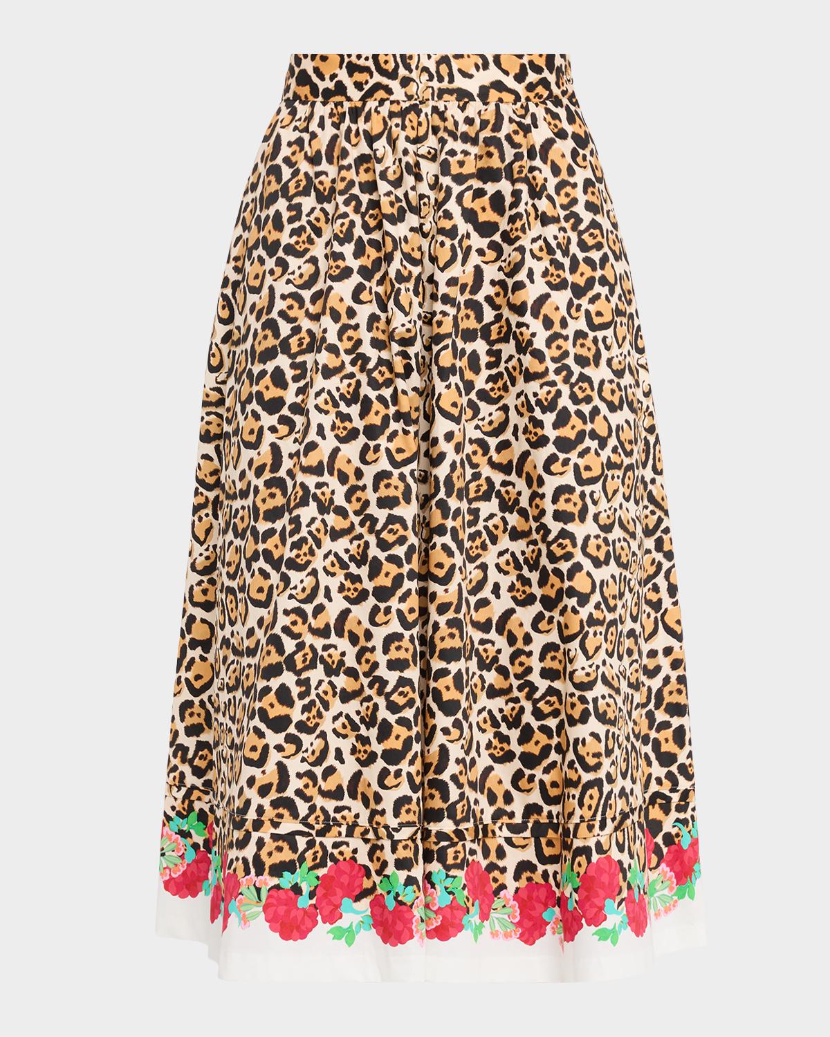 Saloni Pia Leopard Floral Midi Skirt