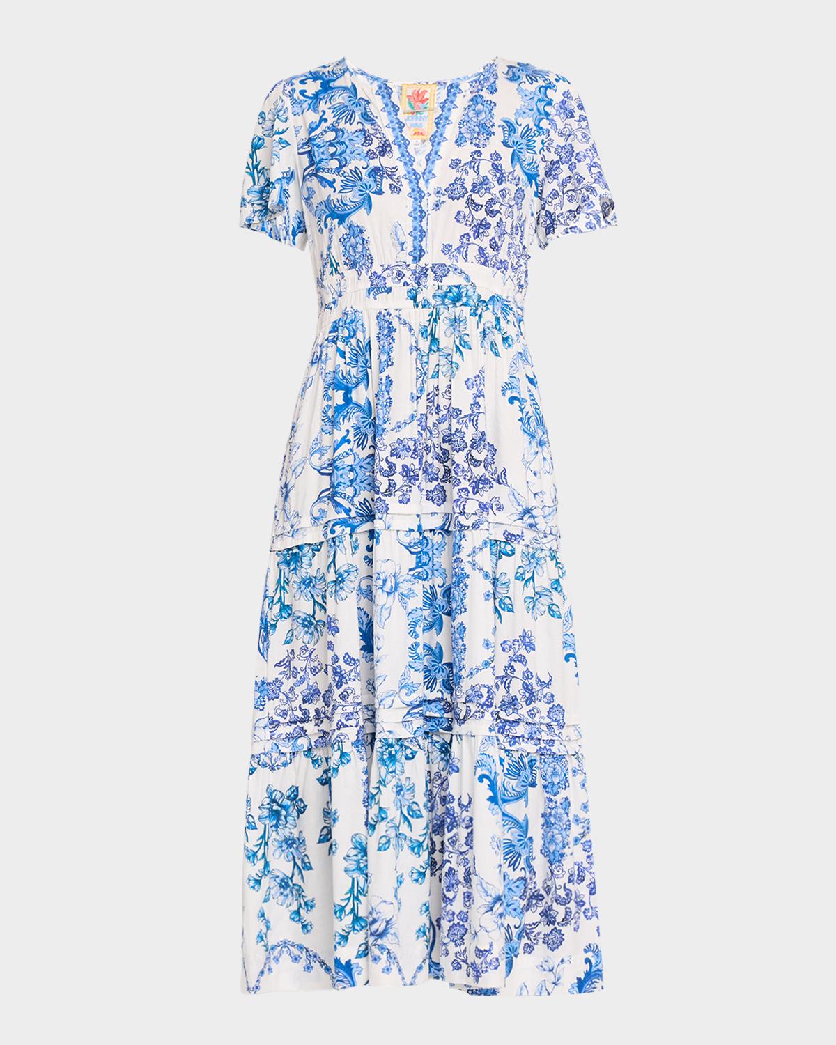 Johnny Was Vallora Floral-Print Pintuck Tiered Midi Dress