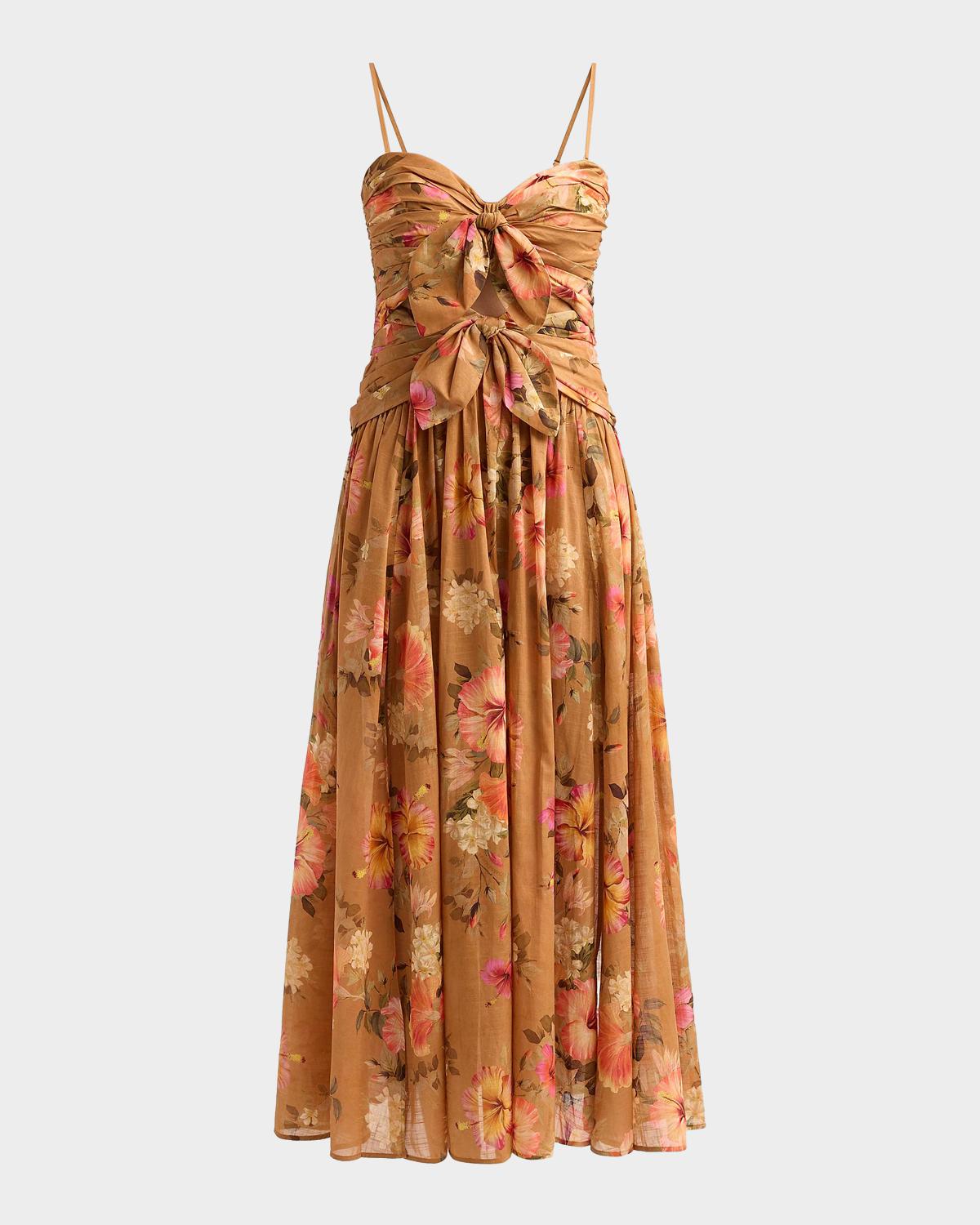 Zimmermann Mahon Floral Tie-Front Midi Dress