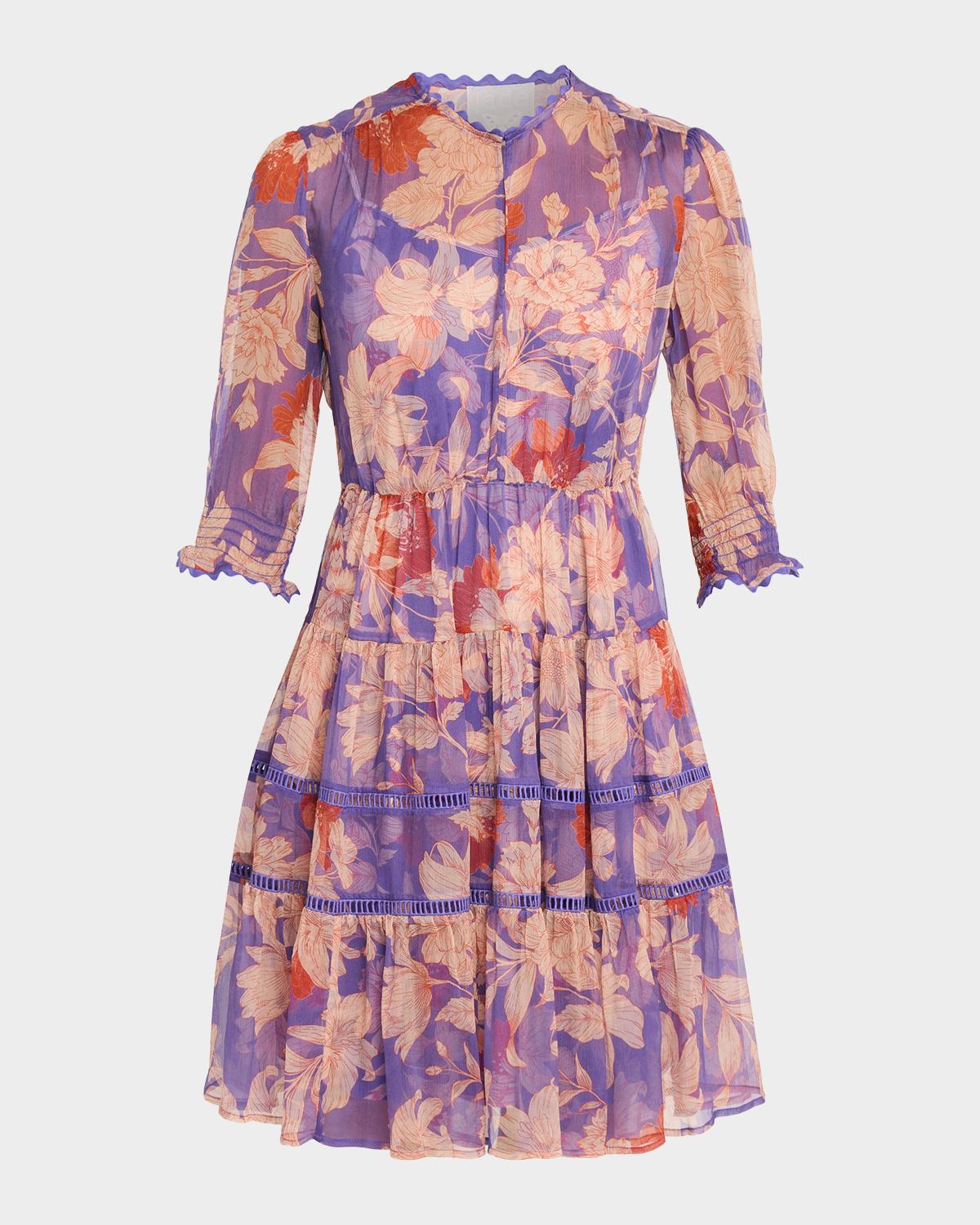 Johnny Was Daphne Tiered Floral-Print Silk Mini Dress