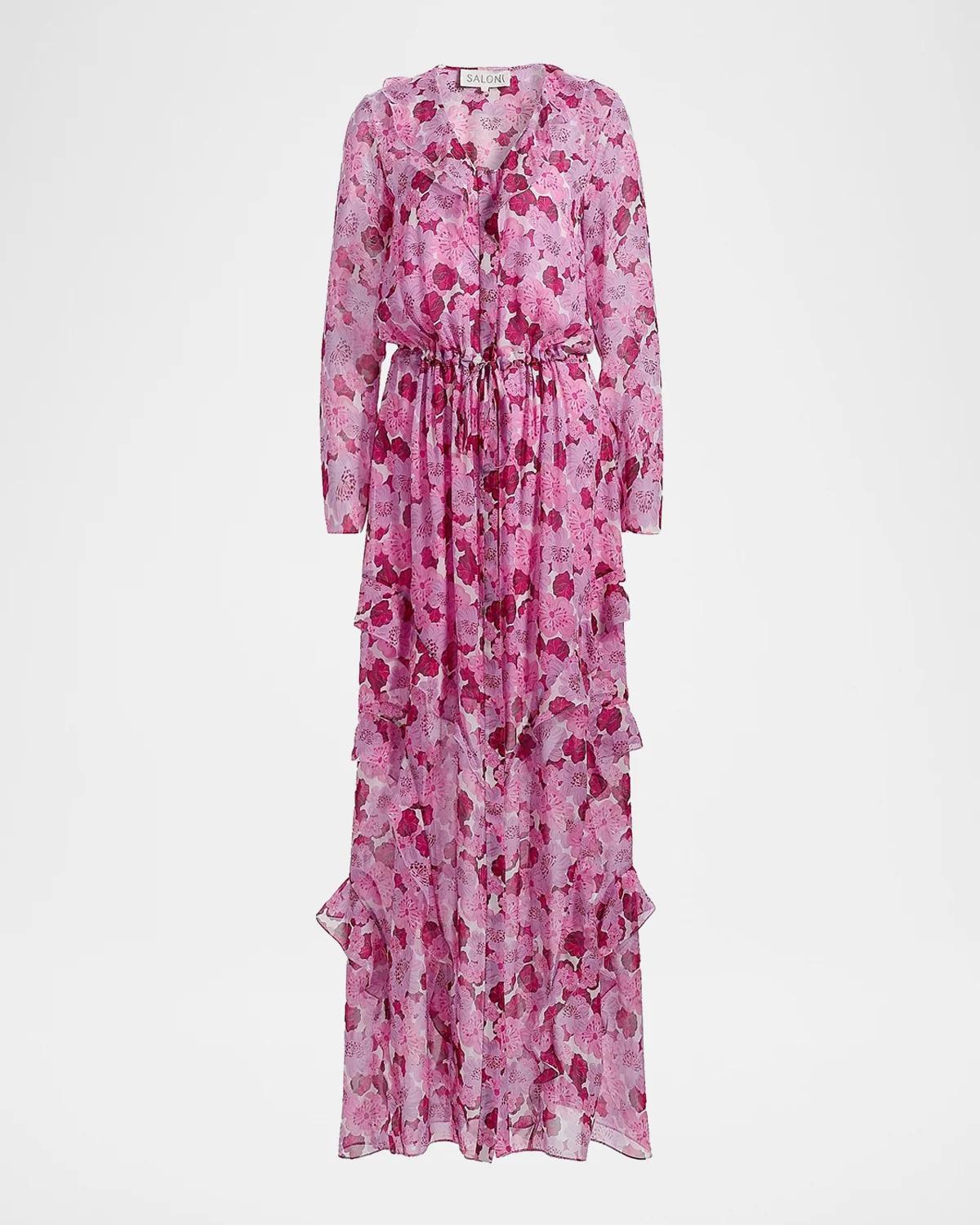 Saloni Izzie Floral Silk-blend Ruffled Maxi Dress In Windflower
