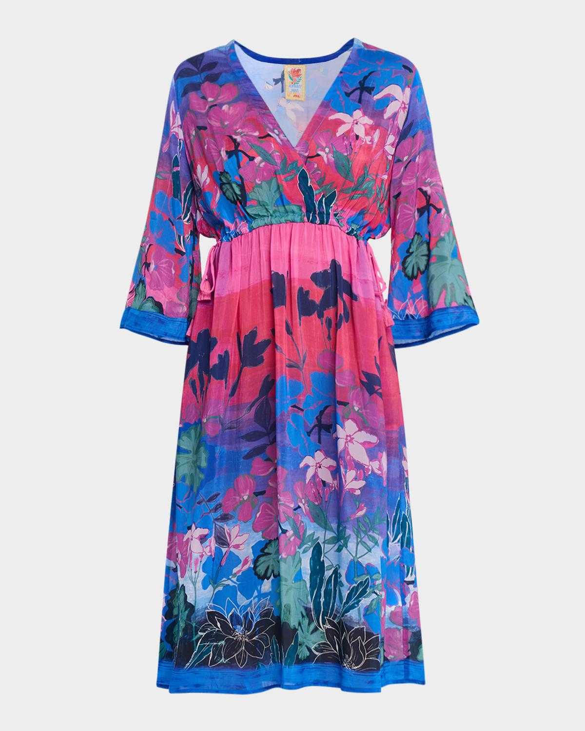 Johnny Was Nekaneh Sunset Floral-Print Midi Dress