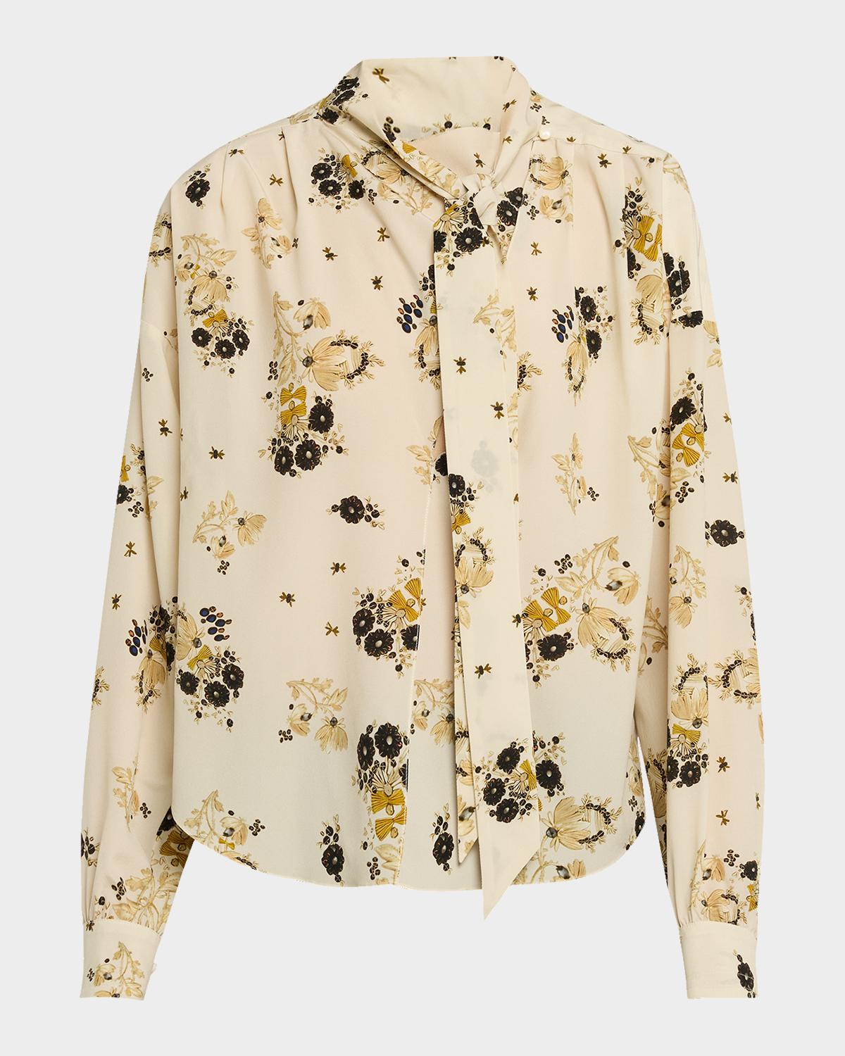 Isabel Marant Fedry Floral-Print Silk Neck-Scarf Blouse
