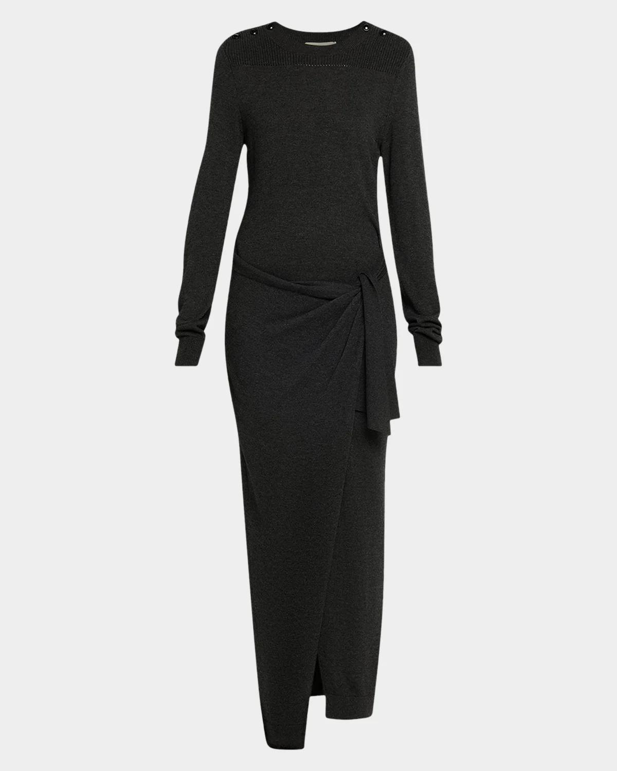 Isabel Marant Jozira Button-Shoulder Wrap Maxi Sweater Dress
