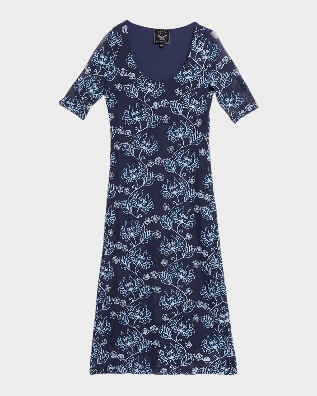 Johnny Was Maya Floral-Embroidered Mesh Midi Dress