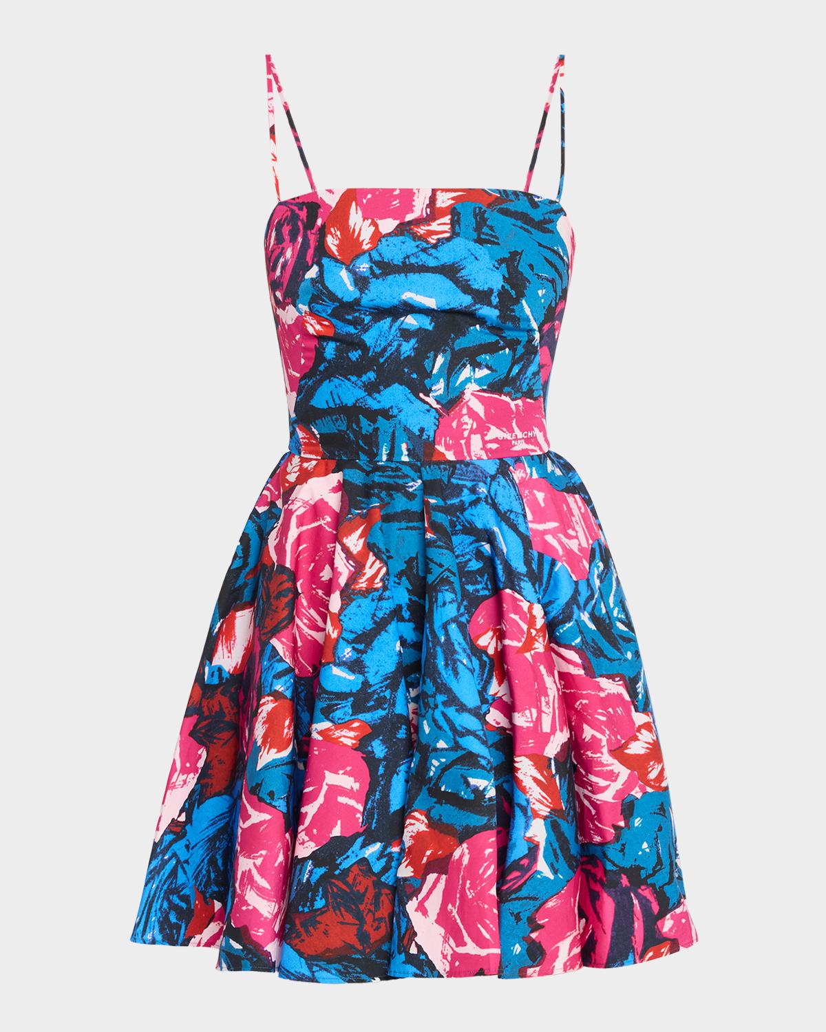 Givenchy Sliced Sleeveless Floral Cotton Poplin Mini Dress