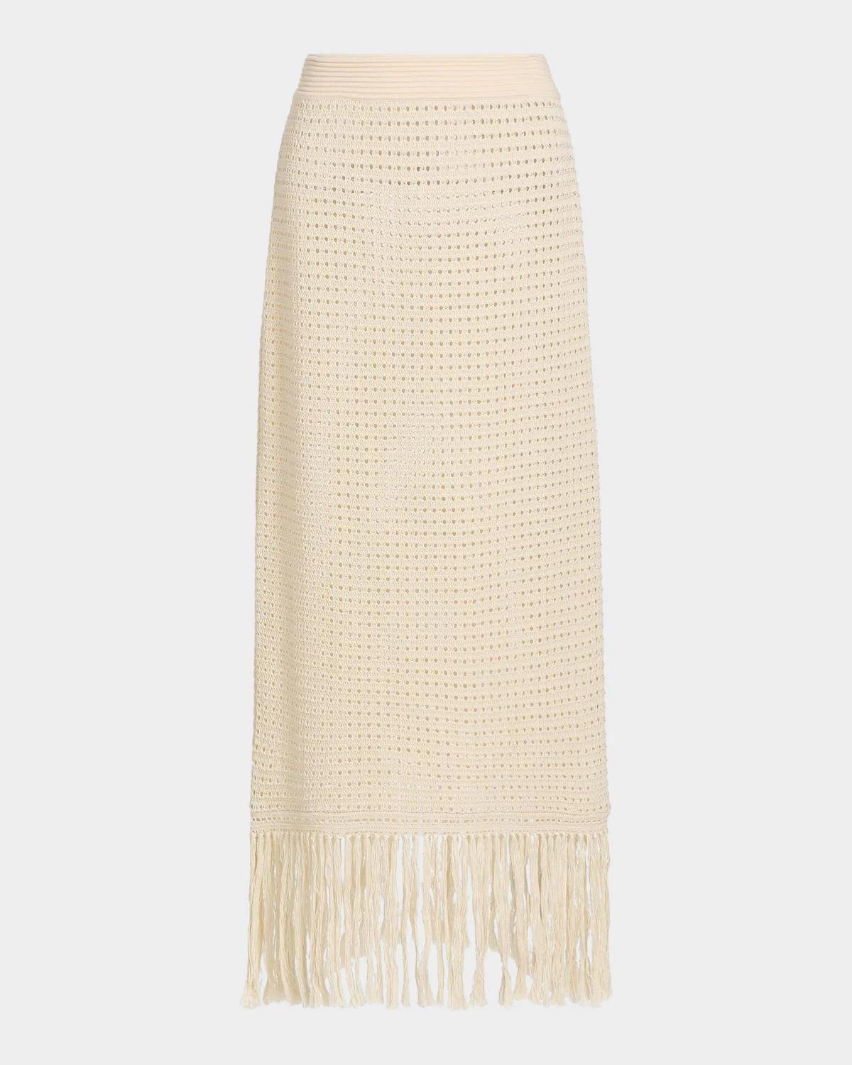 Zimmermann Indra Crochet Cotton Fringe Midi Skirt