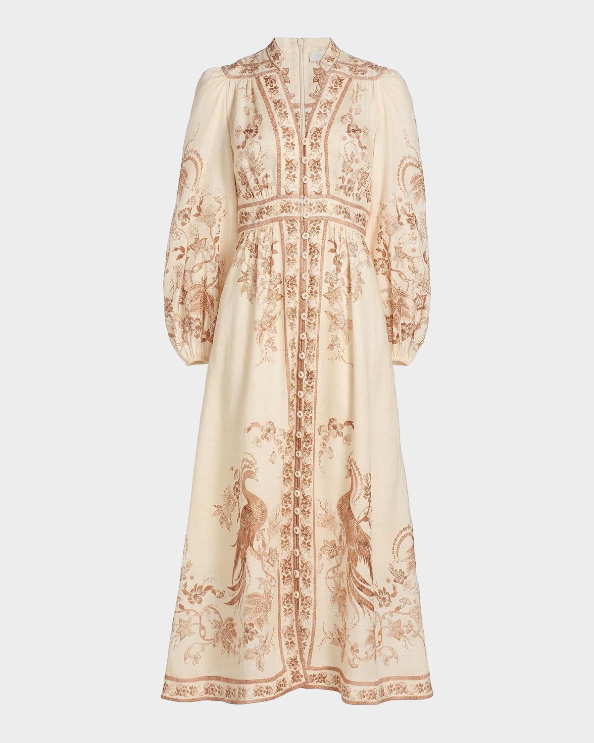 Zimmermann Indra Plunge Linen Midi Dress