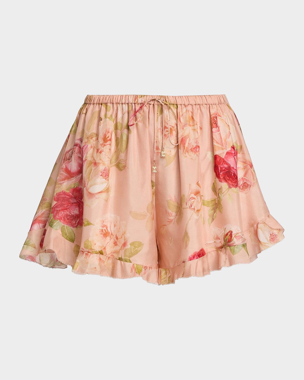 Zimmermann Roselight Floral Silk Frill Shorts