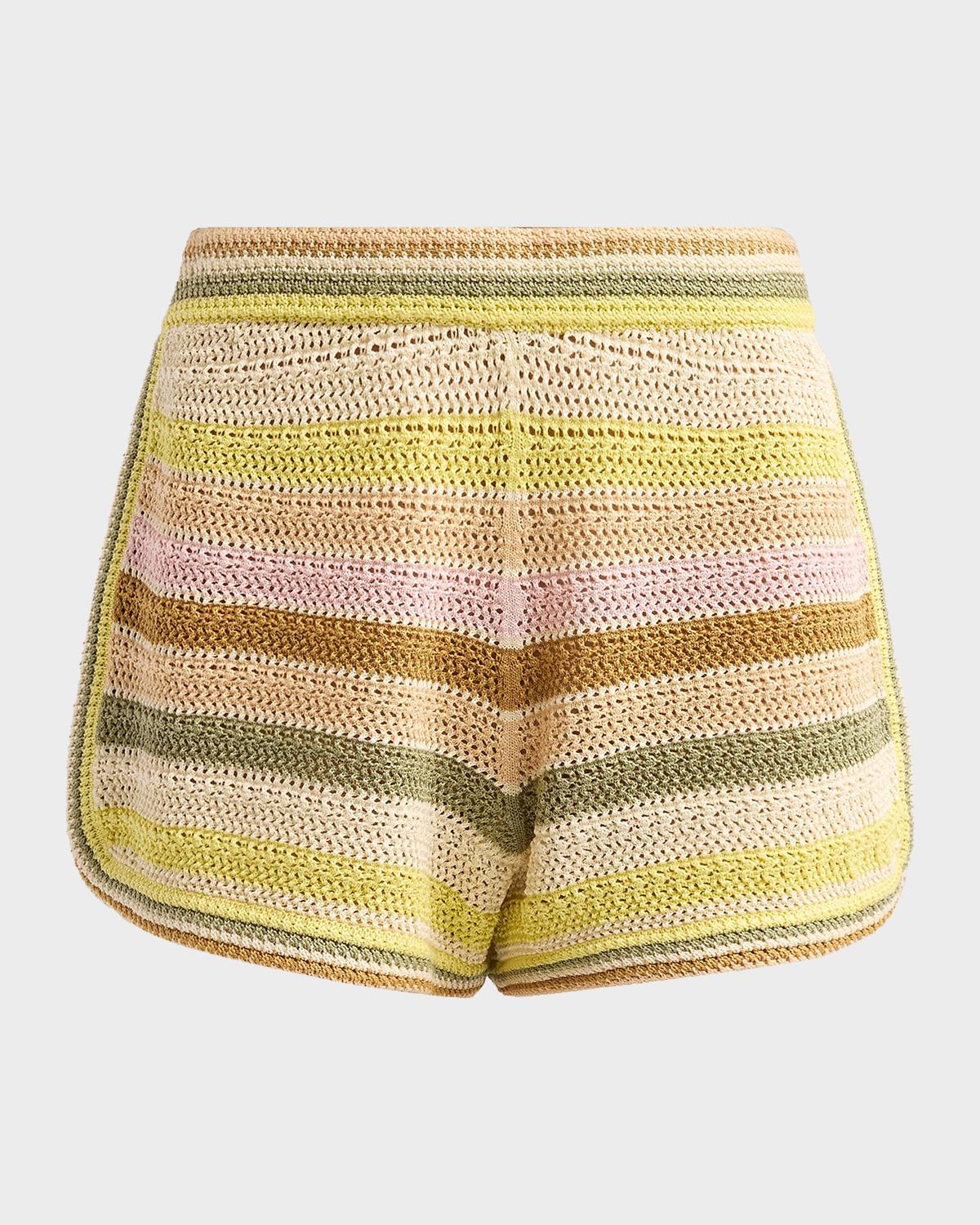 Zimmermann Indra Striped Crochet Cotton Shorts