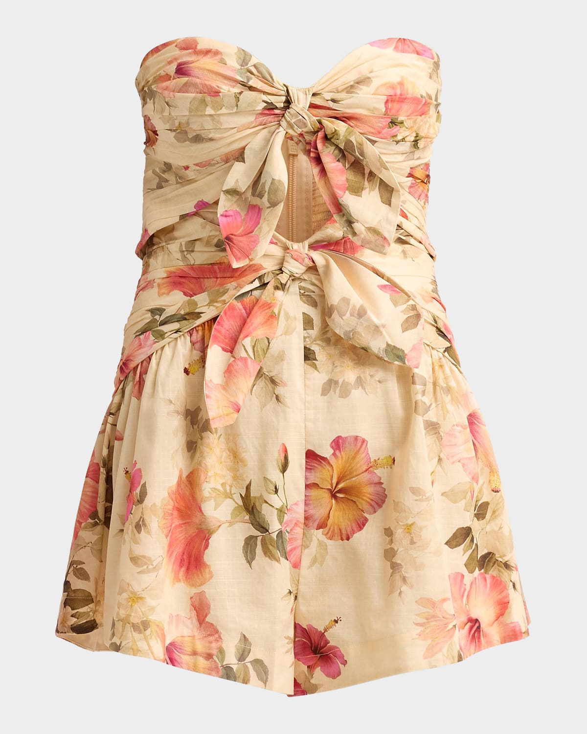 Zimmermann Mahon Hibiscus-print Strapless Romper In Rslla Hibi
