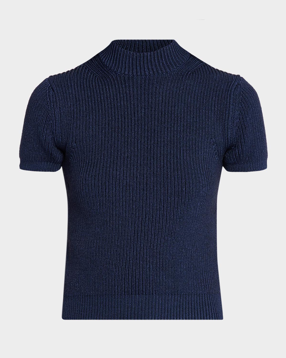 FForme Katia Chunky Rib Short-Sleeve Mock-Neck Sweater