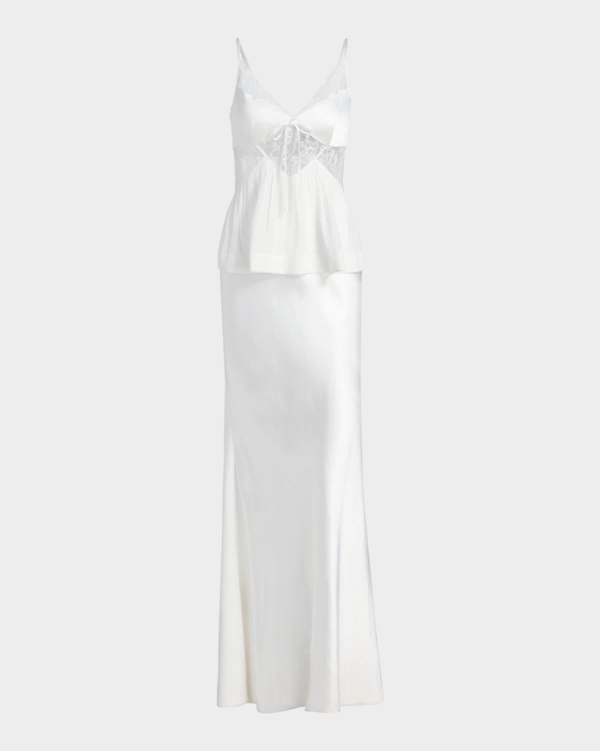 Self-Portrait Satin Lace-Trim Maxi Dress