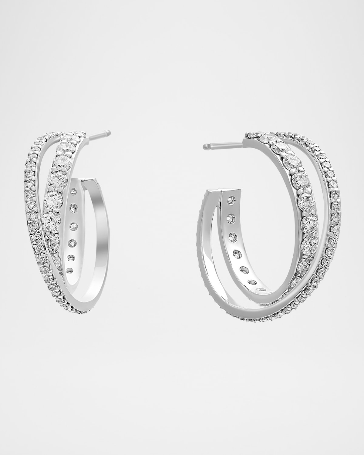 LANA 14K White Gold Small Crossover Diamond Hoop Earrings, 20mm