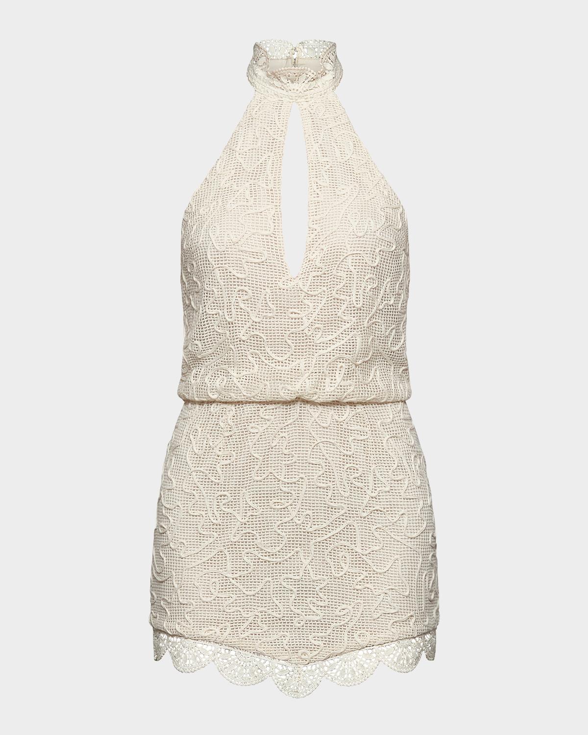 Et Ochs Elise Cutout Embroidered Halter Mini Dress