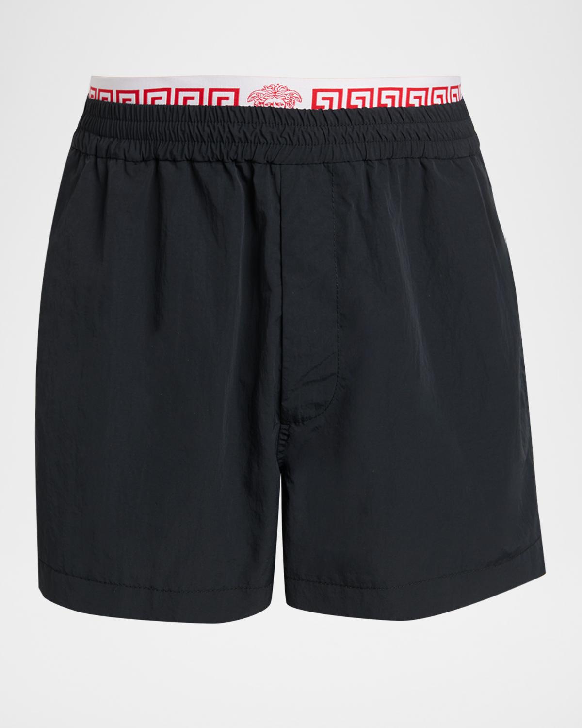 Versace Men's Logo Band Textured Nylon Shorts