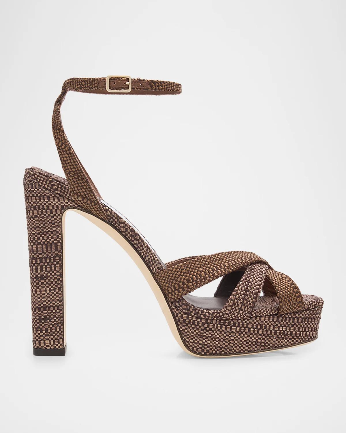 Jimmy Choo 120mm Kove Raffia Platform Sandals
