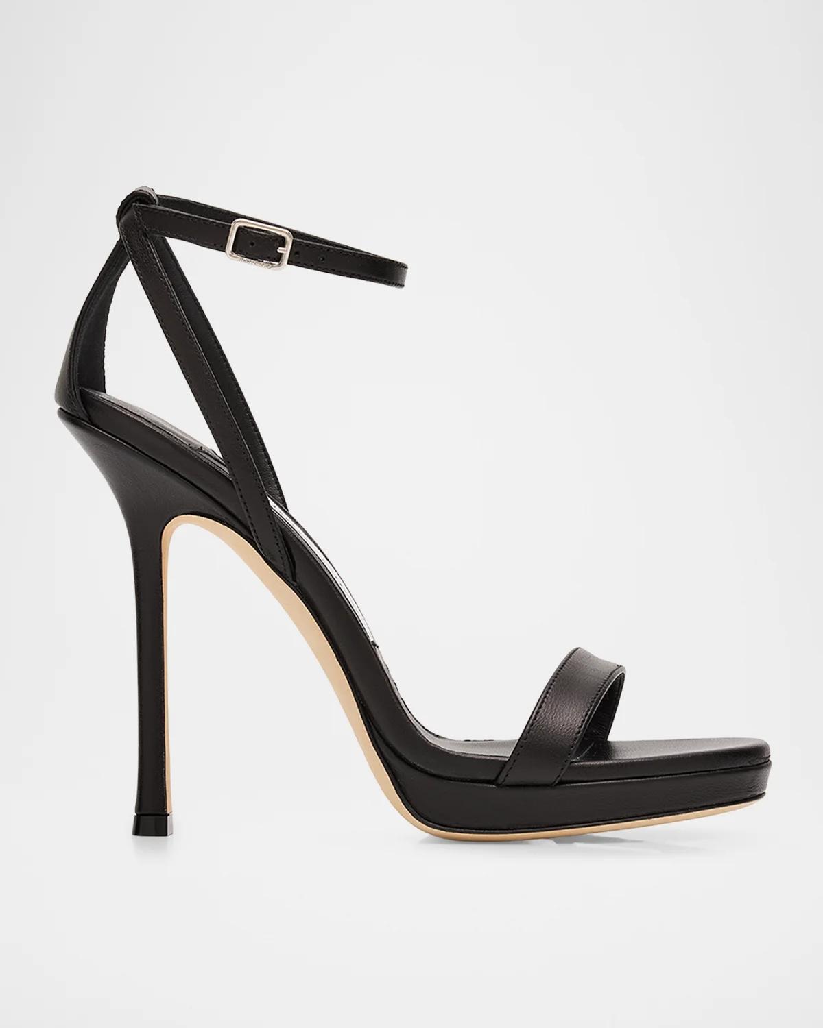 Jimmy Choo 120mm Moza Leather Platform Ankle-Strap Sandals