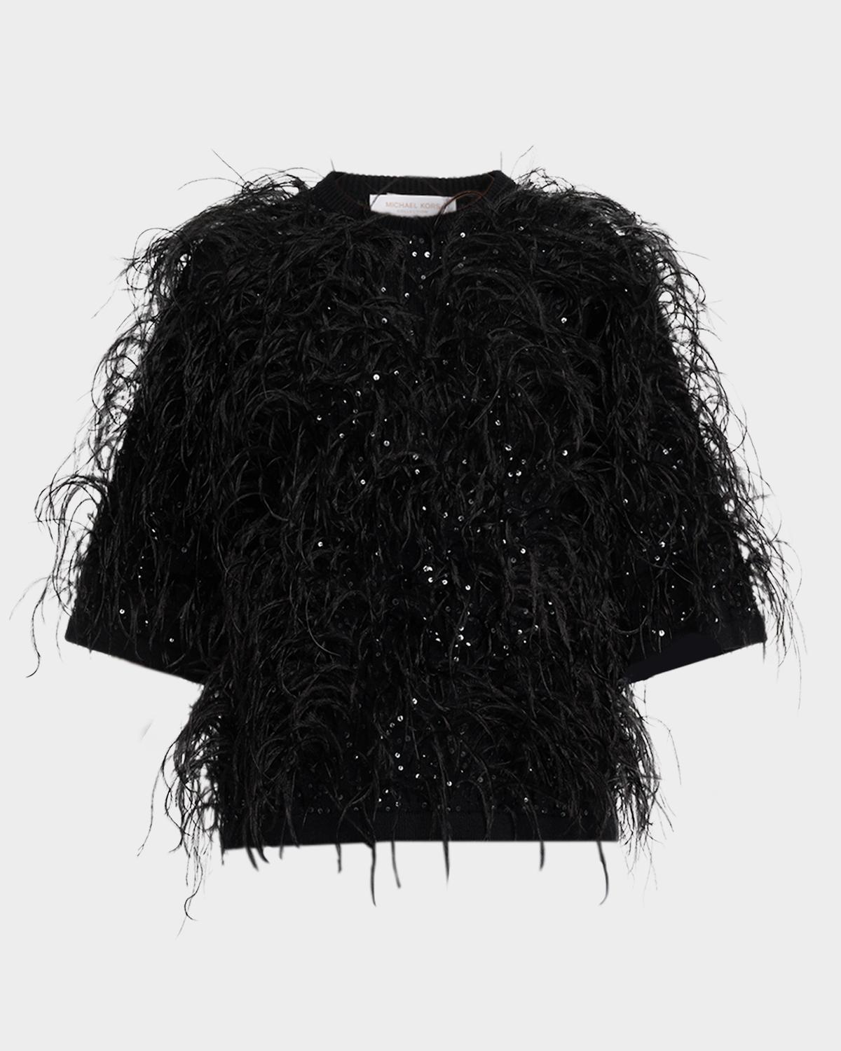 Michael Kors Collection Sequin & Feather Cashmere Sweater
