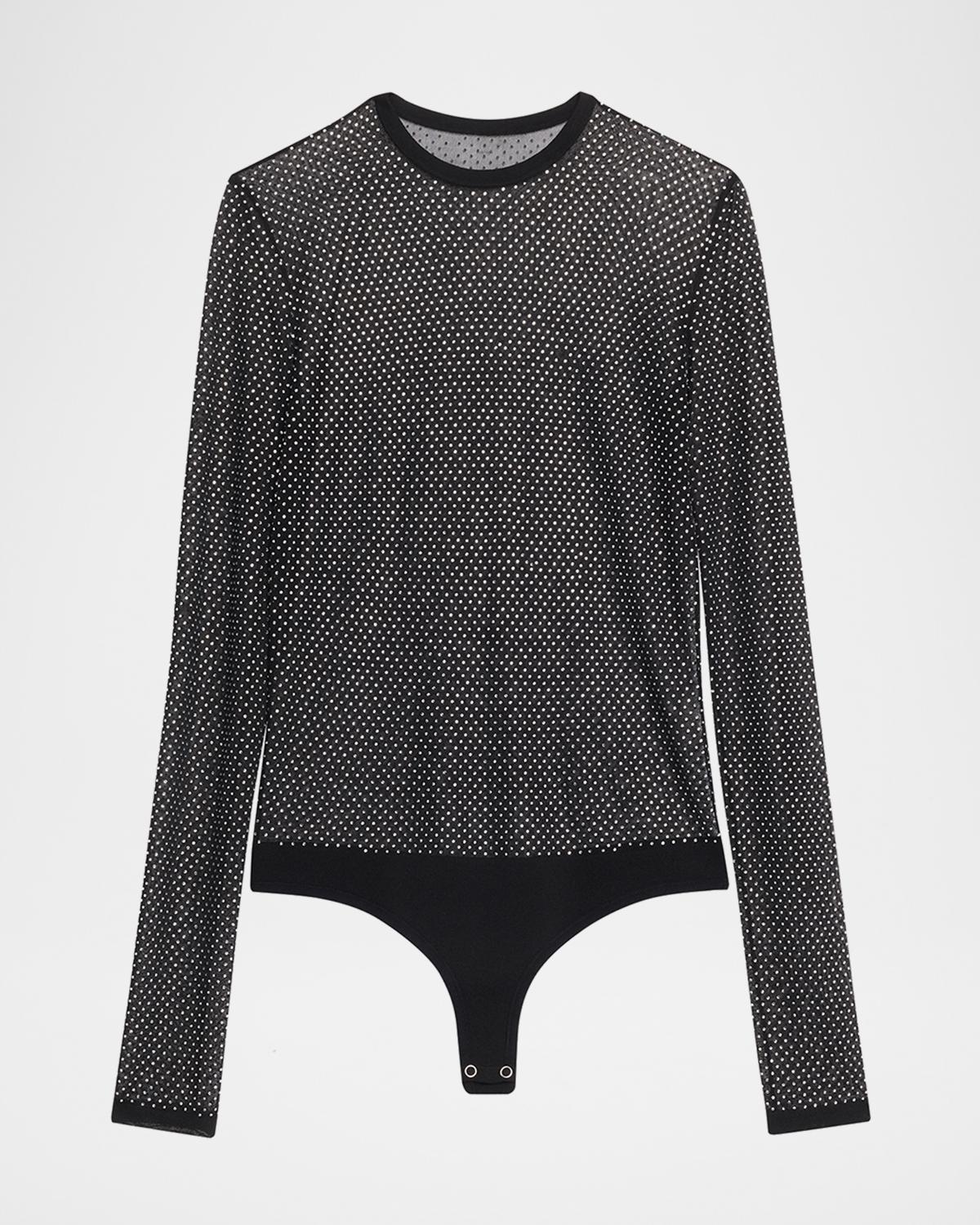 Michael Kors Collection Long-Sleeve Crystal Mesh Crewneck Bodysuit