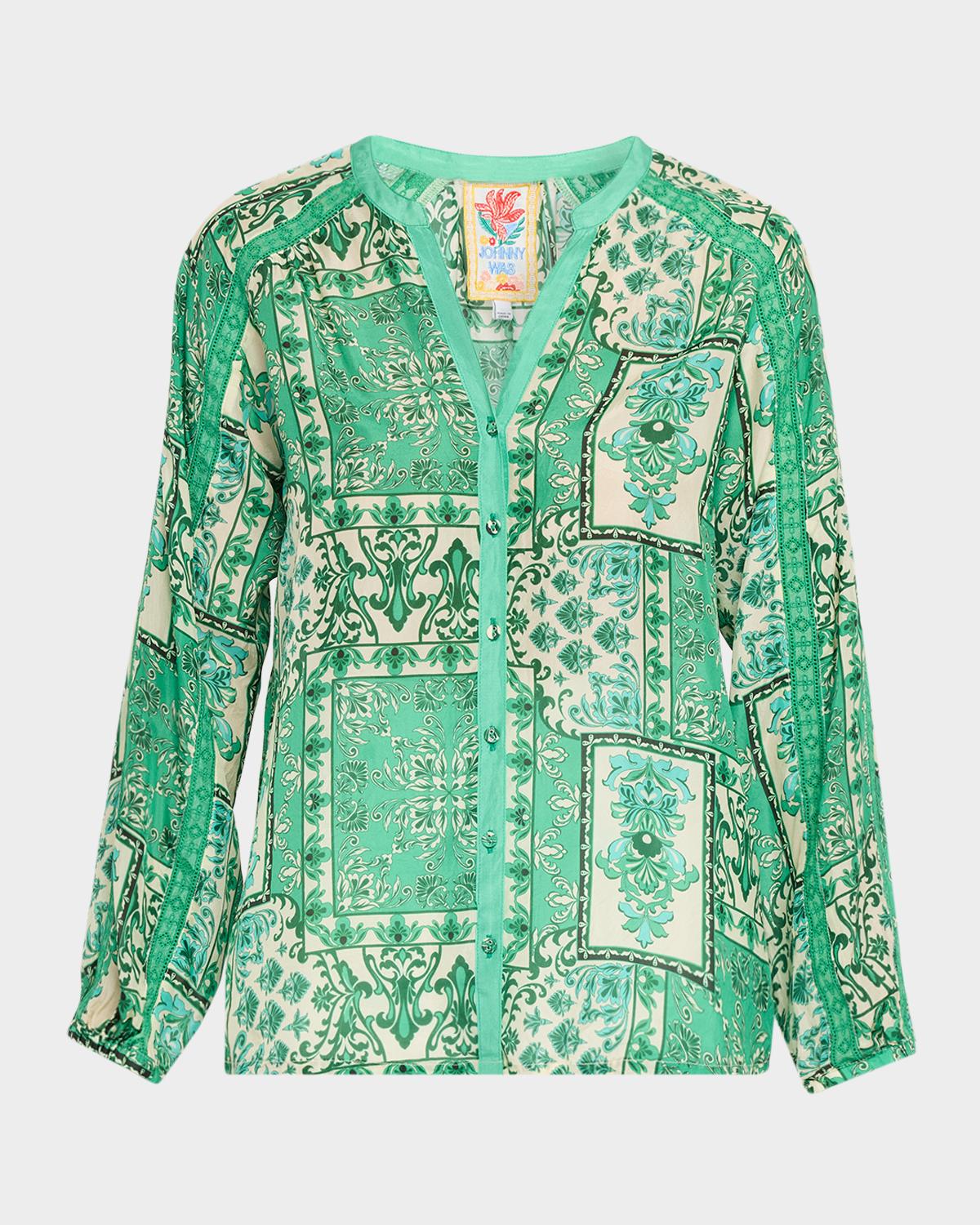 Johnny Was Ellen Patchwork Silk Button-Up Shirt
