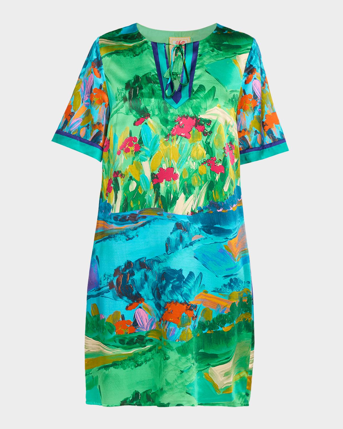 Johnny Was Roseum Printed Silk Short-Sleeve Shift Dress