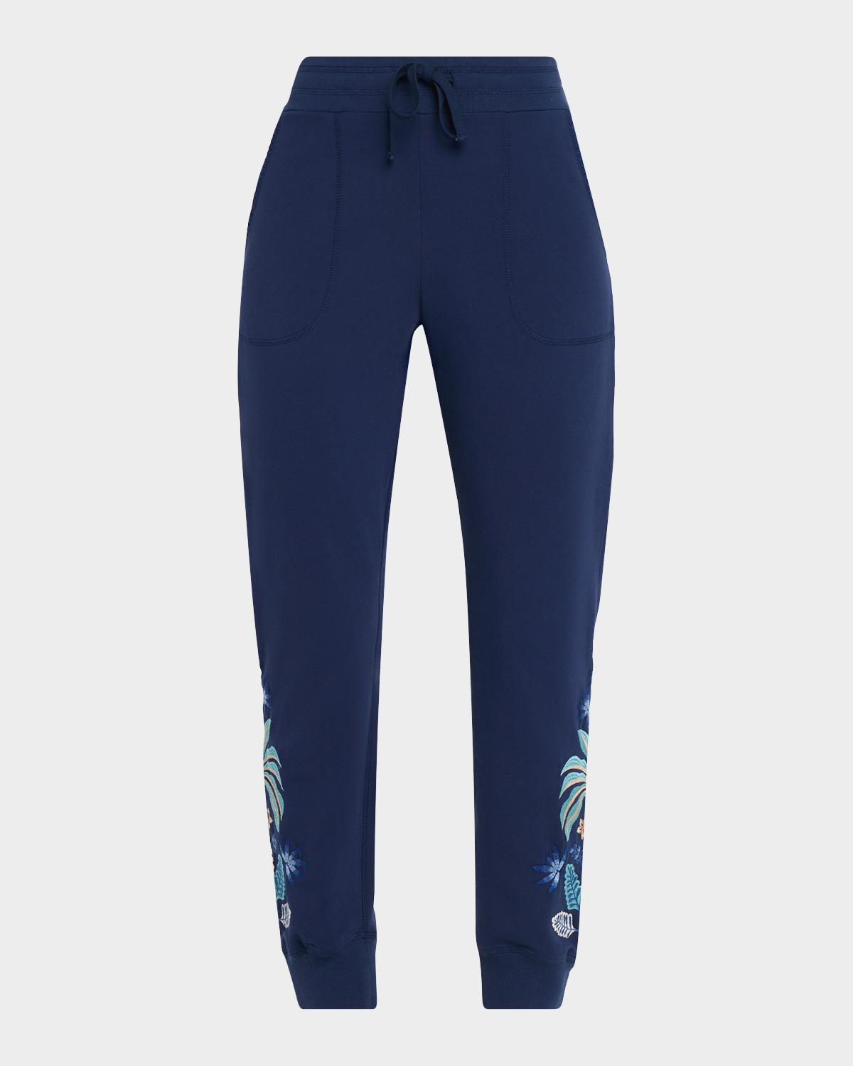 Johnny Was Floral Embroidered French Terry Ankle Joggers