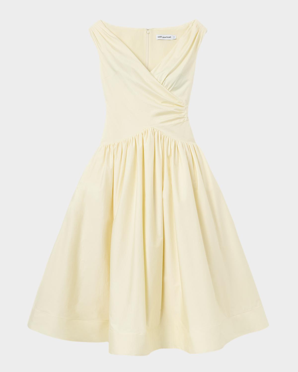 Self-Portrait Gathered Cotton Midi Dress