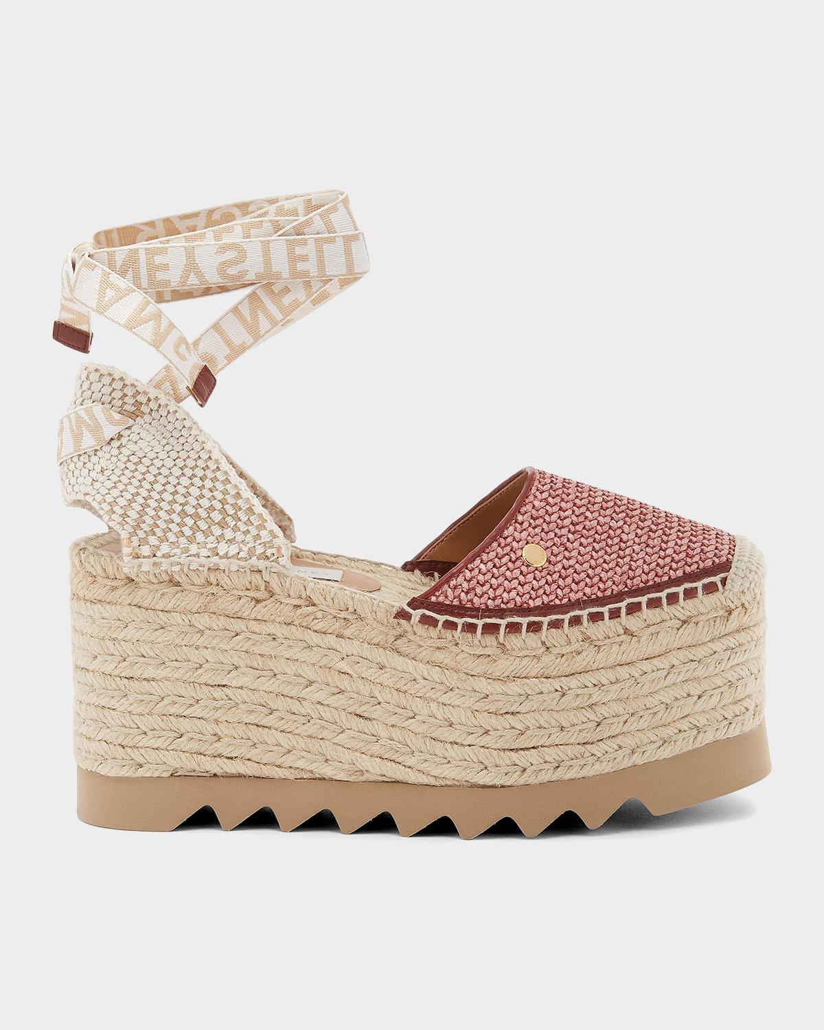 Stella McCartney 80mm Gaia Raffia Ankle-Tie Platform Espadrilles