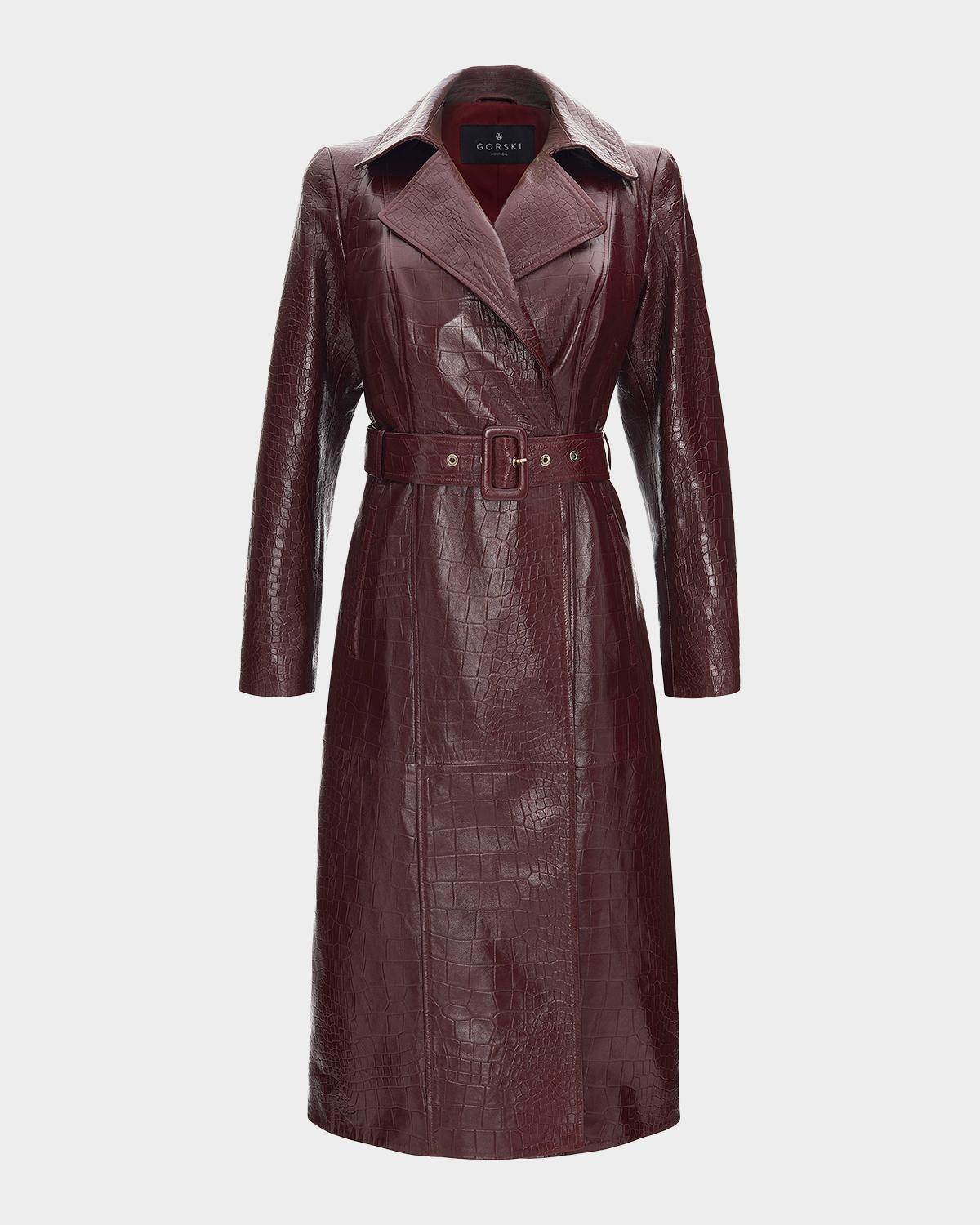 Gorski Select Leather Croco-Embossed Trench Coat