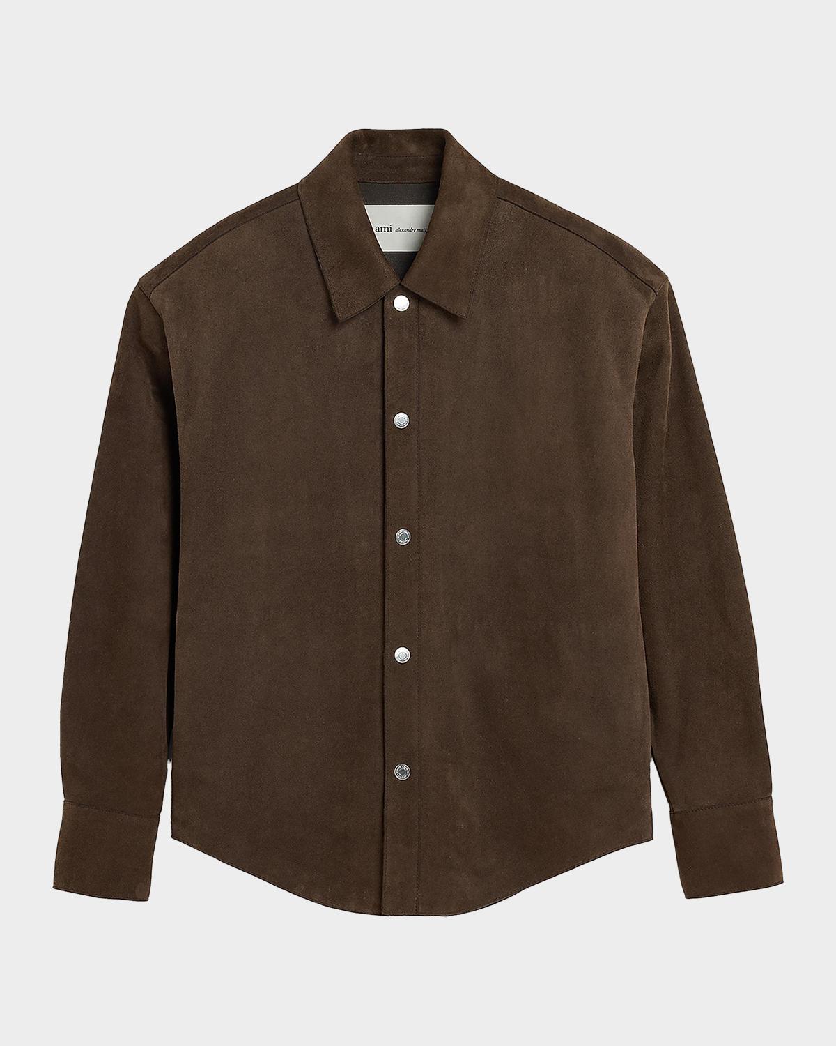 Ami Paris Men's Suede Button-Front Overshirt