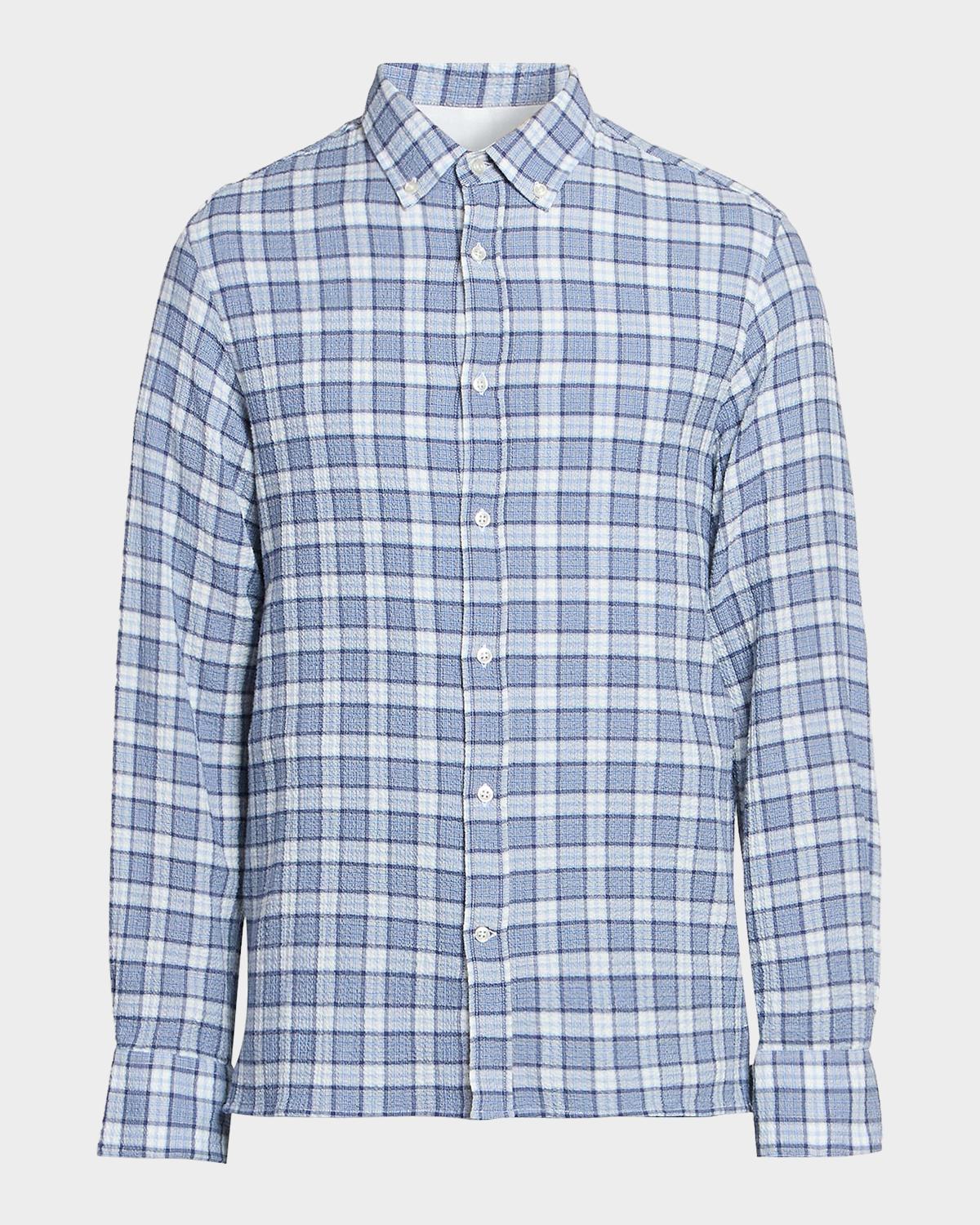 Officine Générale Men's Arsene Waffled Cotton Check Shirt