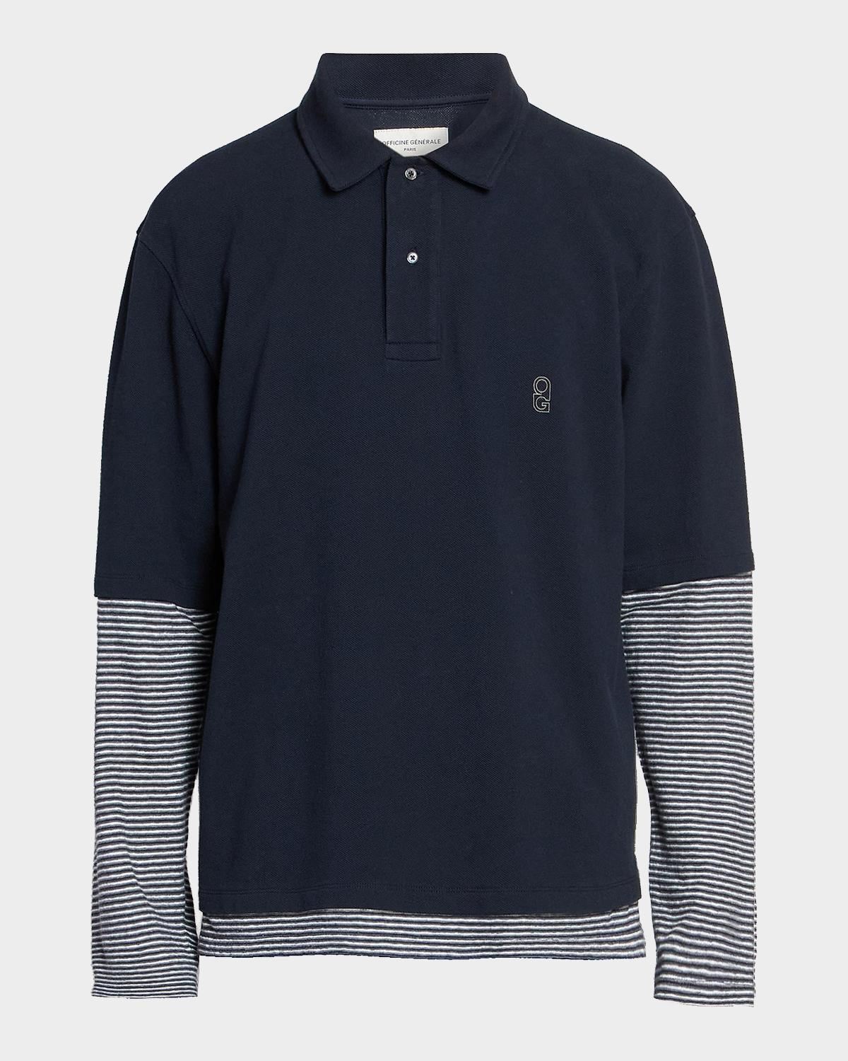 Officine Générale Men's Percy Layered Cotton Polo Shirt