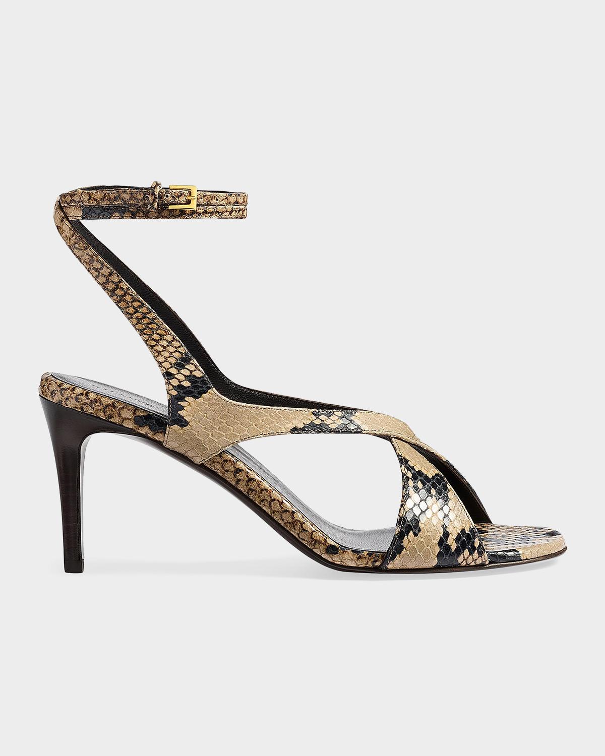 Khaite 75mm Liria Snake-Embossed Leather Ankle-Strap Sandals