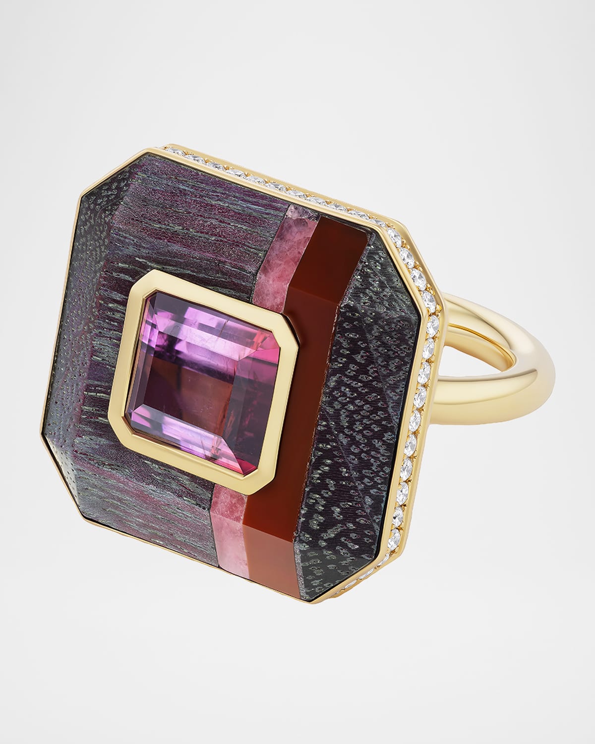 Balance Ring with Diamonds, Tourmaline, and Wood