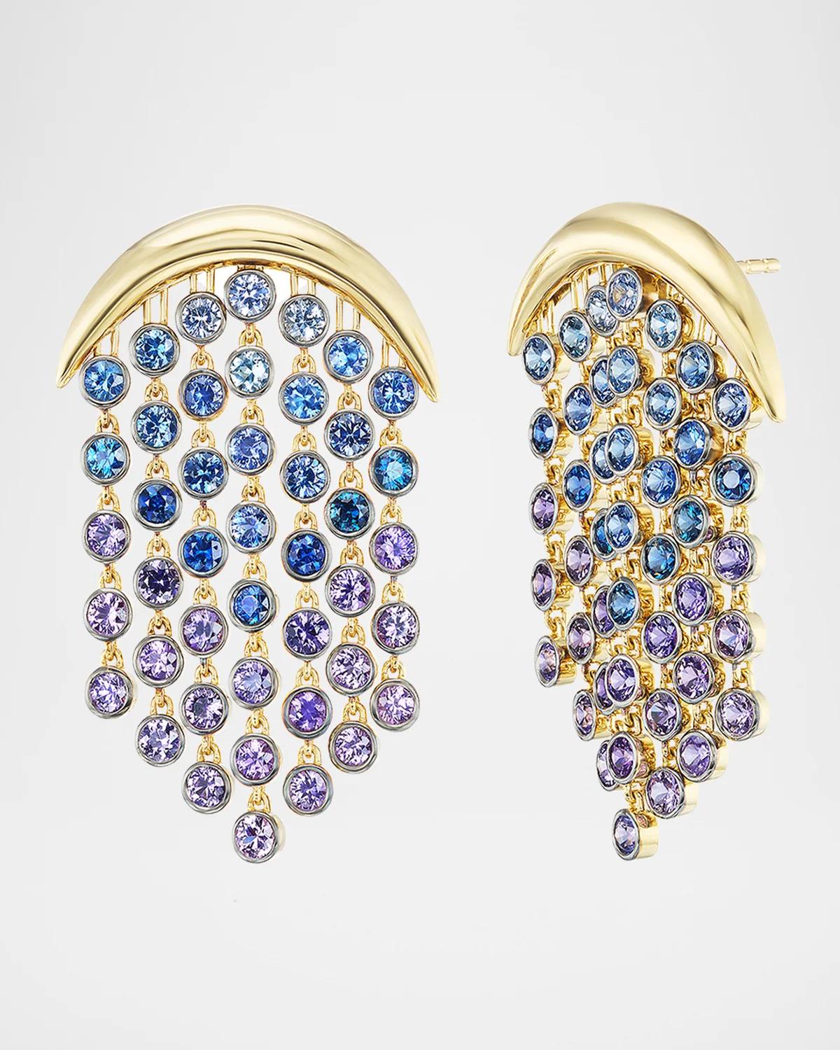 18K Yellow Gold Sapphire Fringe Earrings, Pacific