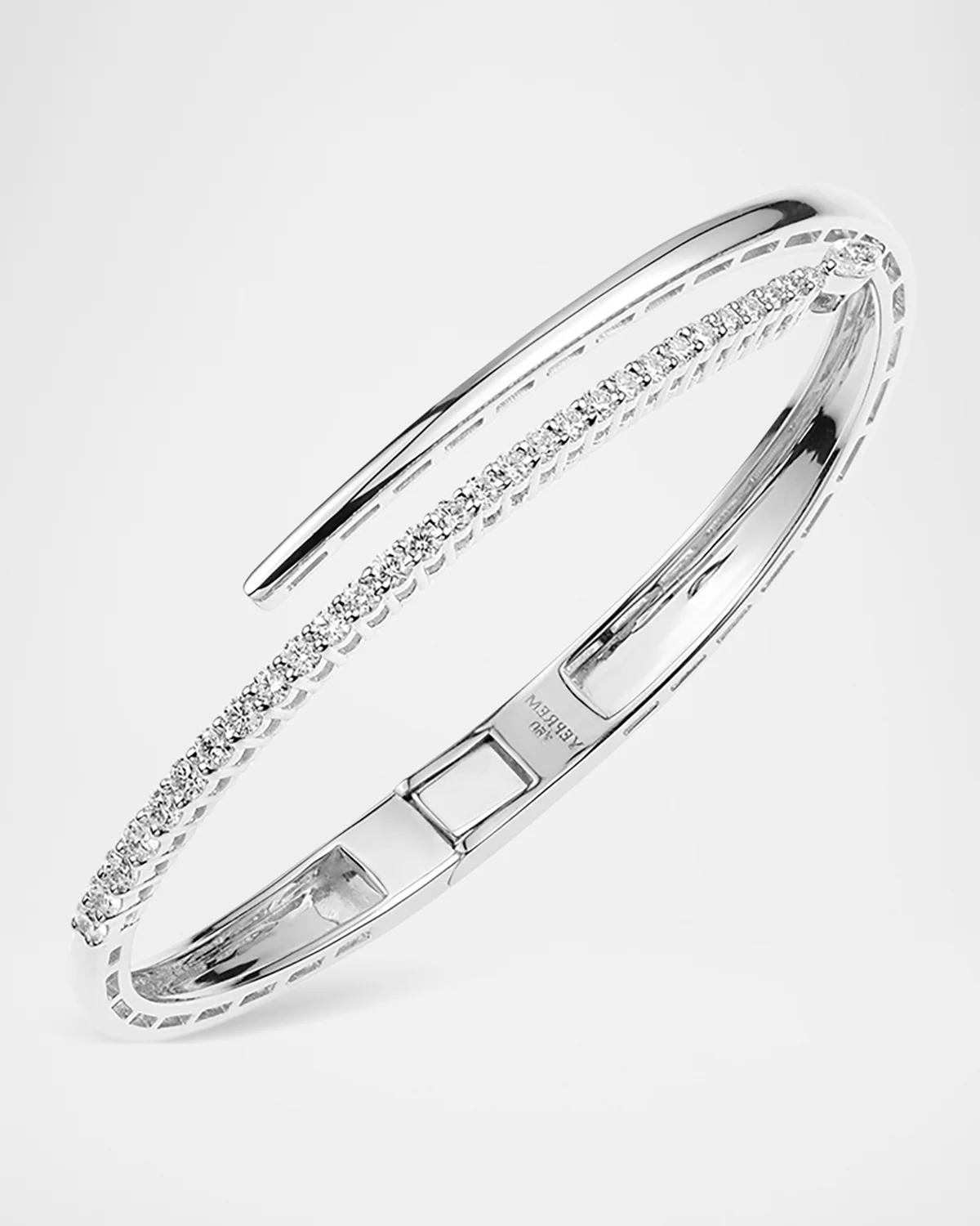 18K White Gold Golden Strada Bangle Bracelet with Round and Marquise Diamonds
