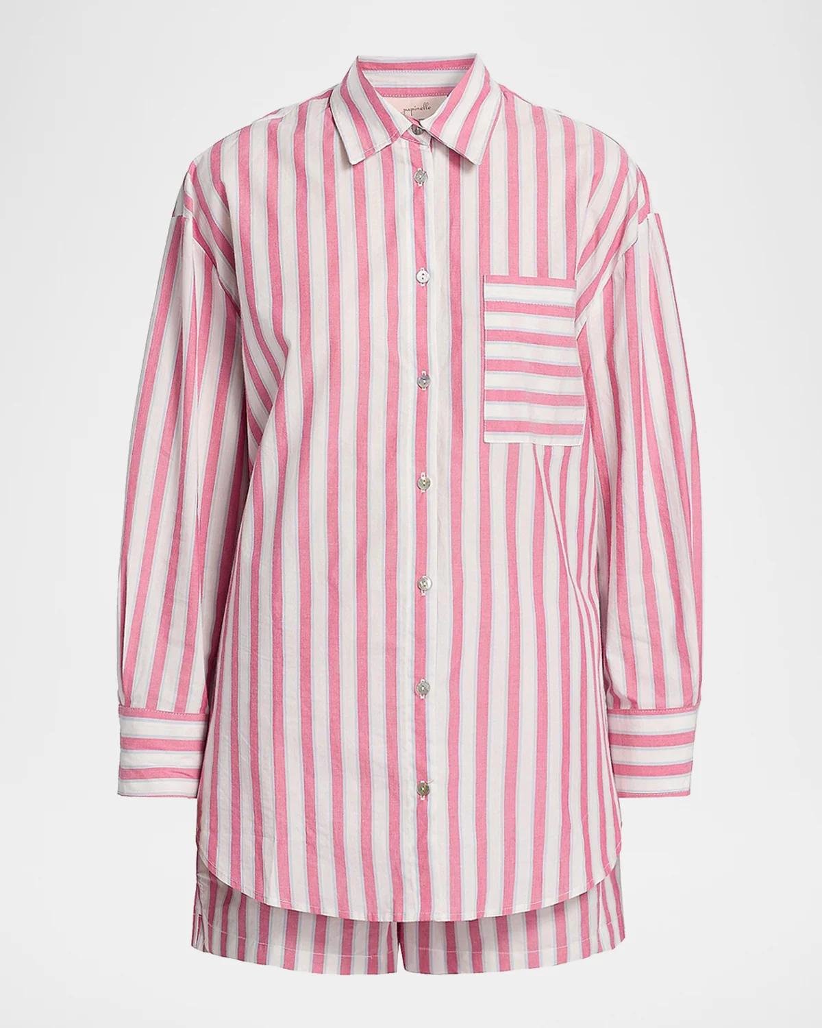 Striped Cotton Shirting Boxer Pajamas