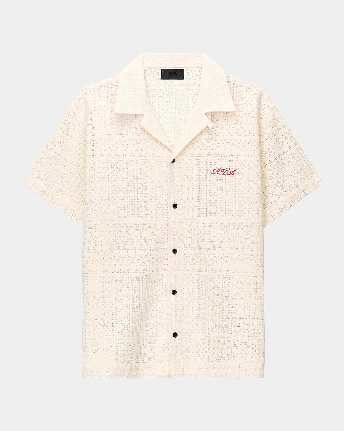 RTA Men's Nathan Open-Knit Short-Sleeve Shirt