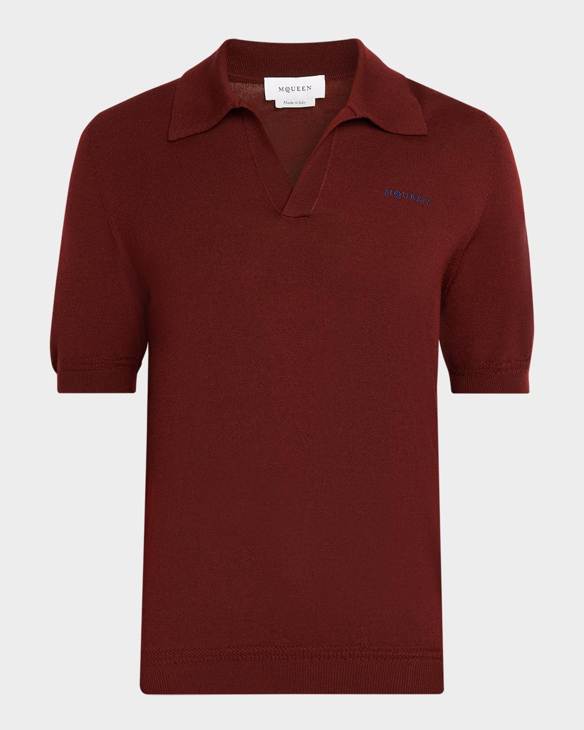McQueen Men's Wool Knit Johnny Collar Short-Sleeve Polo Sweater