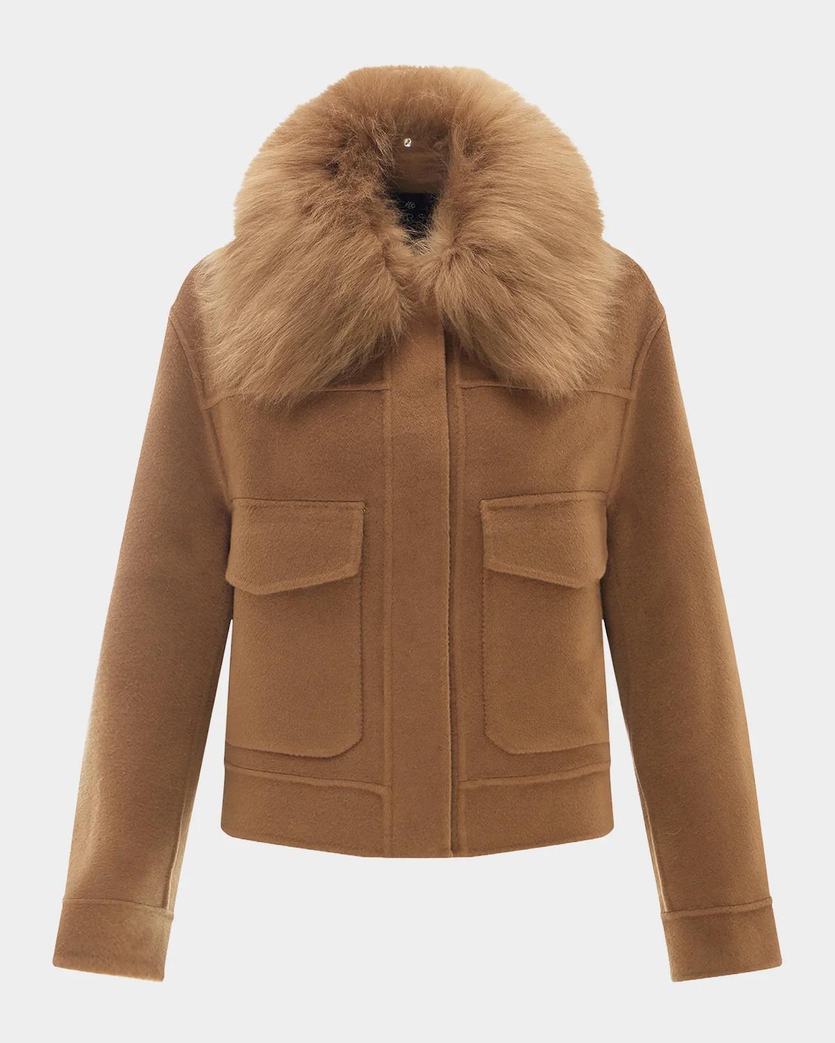 Cashmere And Wool Jacket With Detachable Goat Shearling Collar