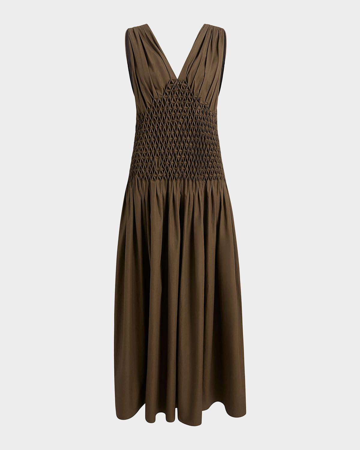 Khaite Nola Sleeveless Diamond Pleat Cotton Ankle Dress