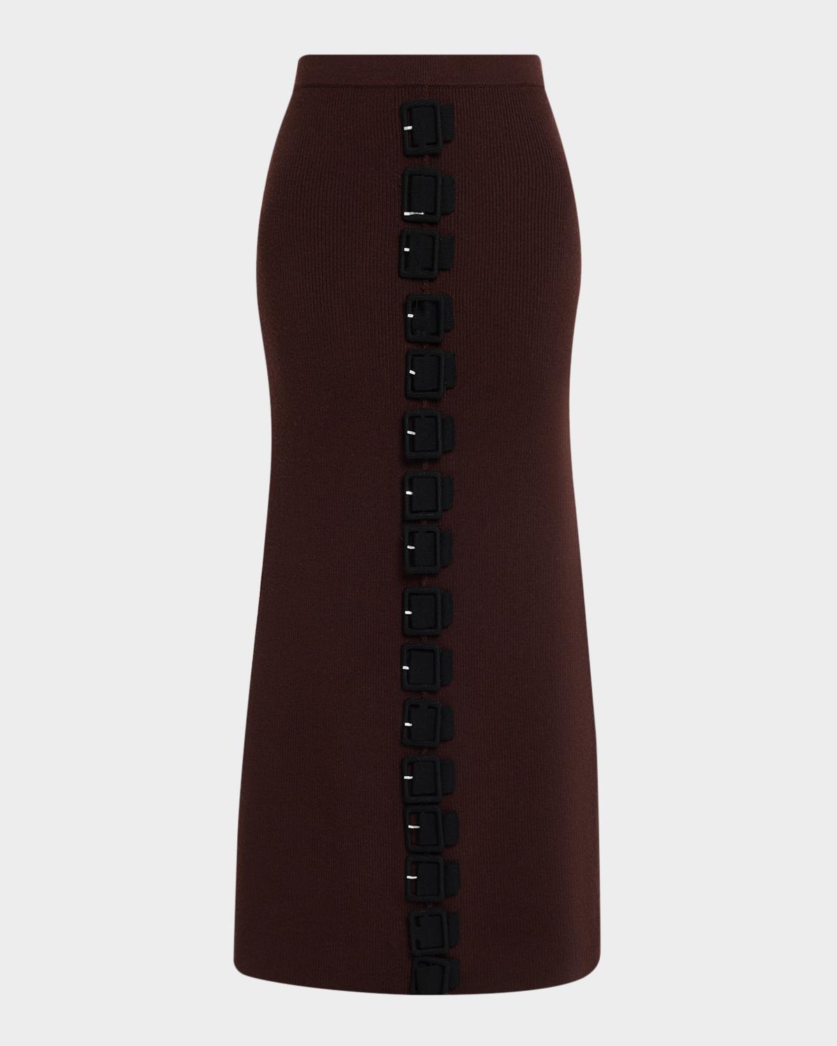 ZANKOV Charlise Buckled Wool Rib Midi Skirt