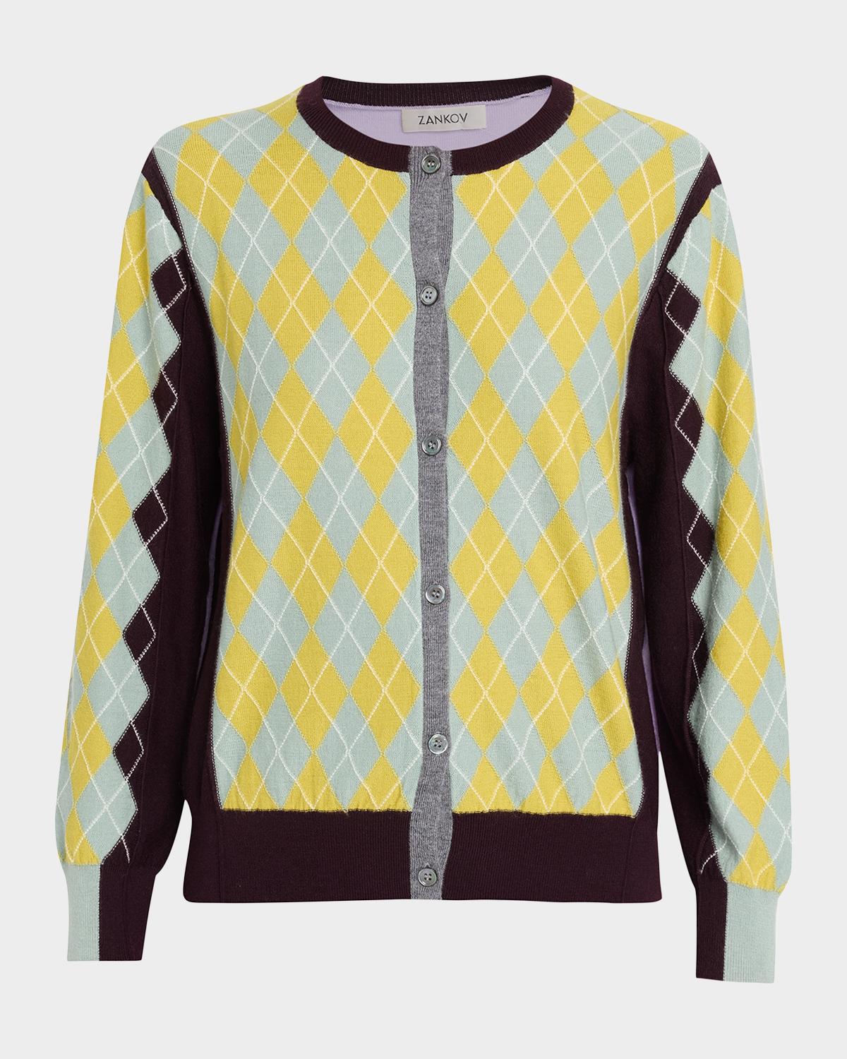 ZANKOV William Wool Argyle Colorblock Cardigan