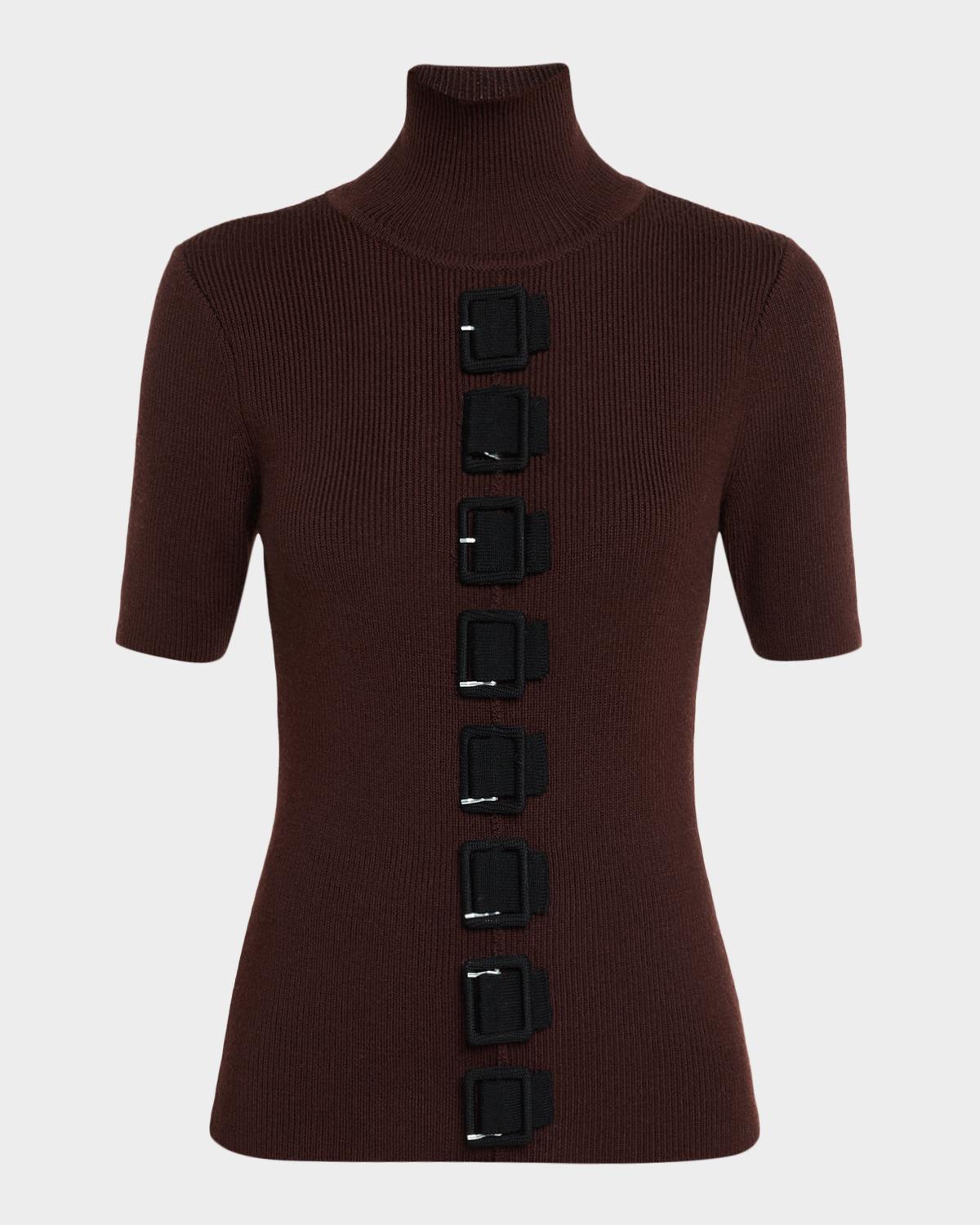 ZANKOV Silvina Short-Sleeve Buckled Turtleneck Sweater