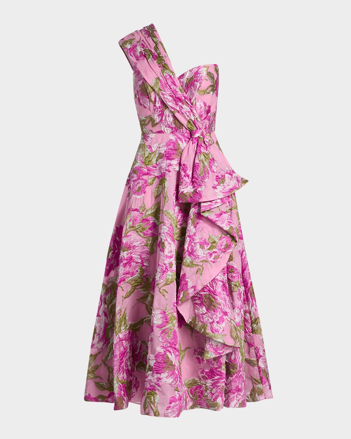 Theia Zanthe Brocade Tea-Length Dress